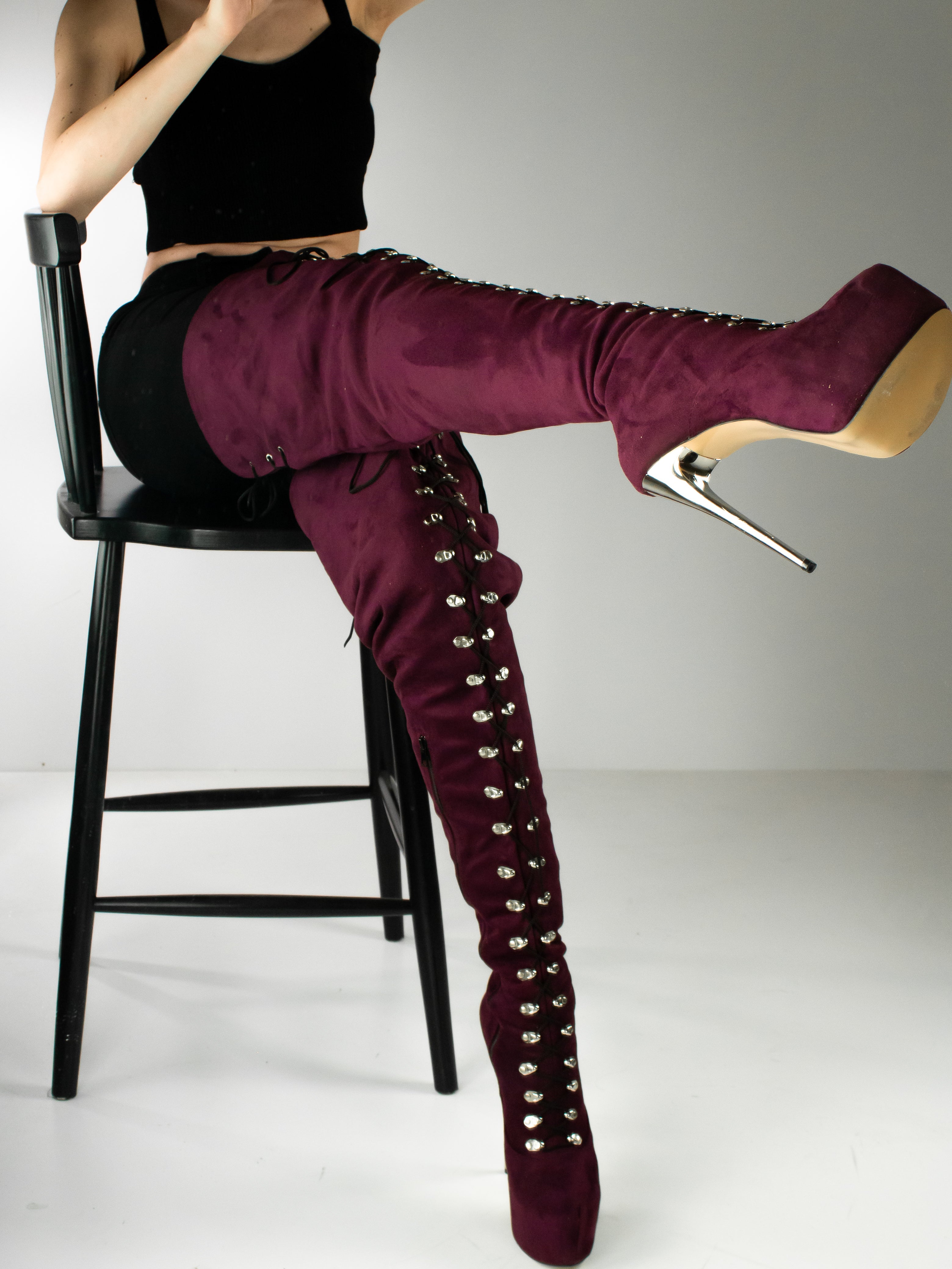 80 cm Burgundy Over the Knee Military Boots