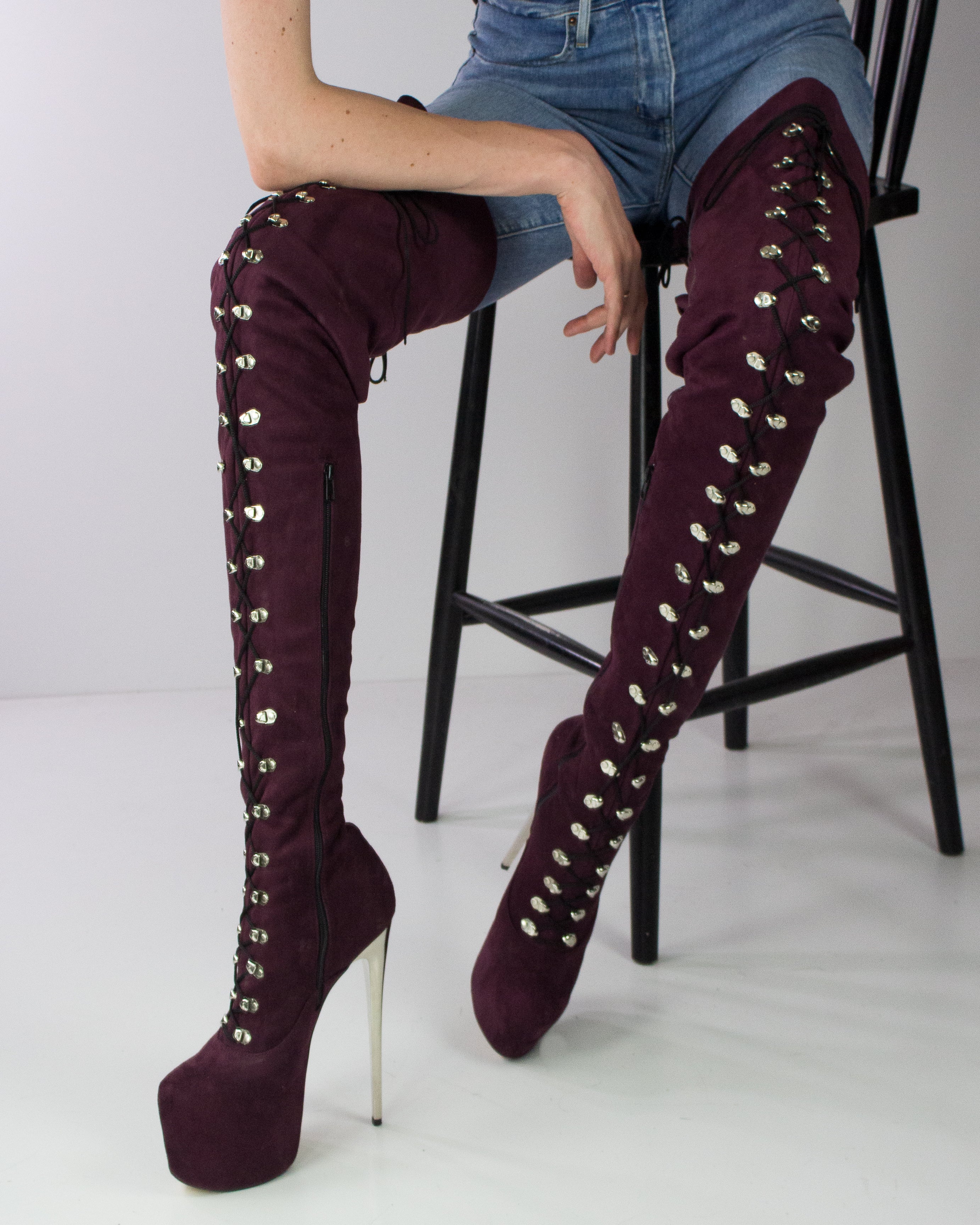 80 cm Burgundy Over the Knee Military Boots