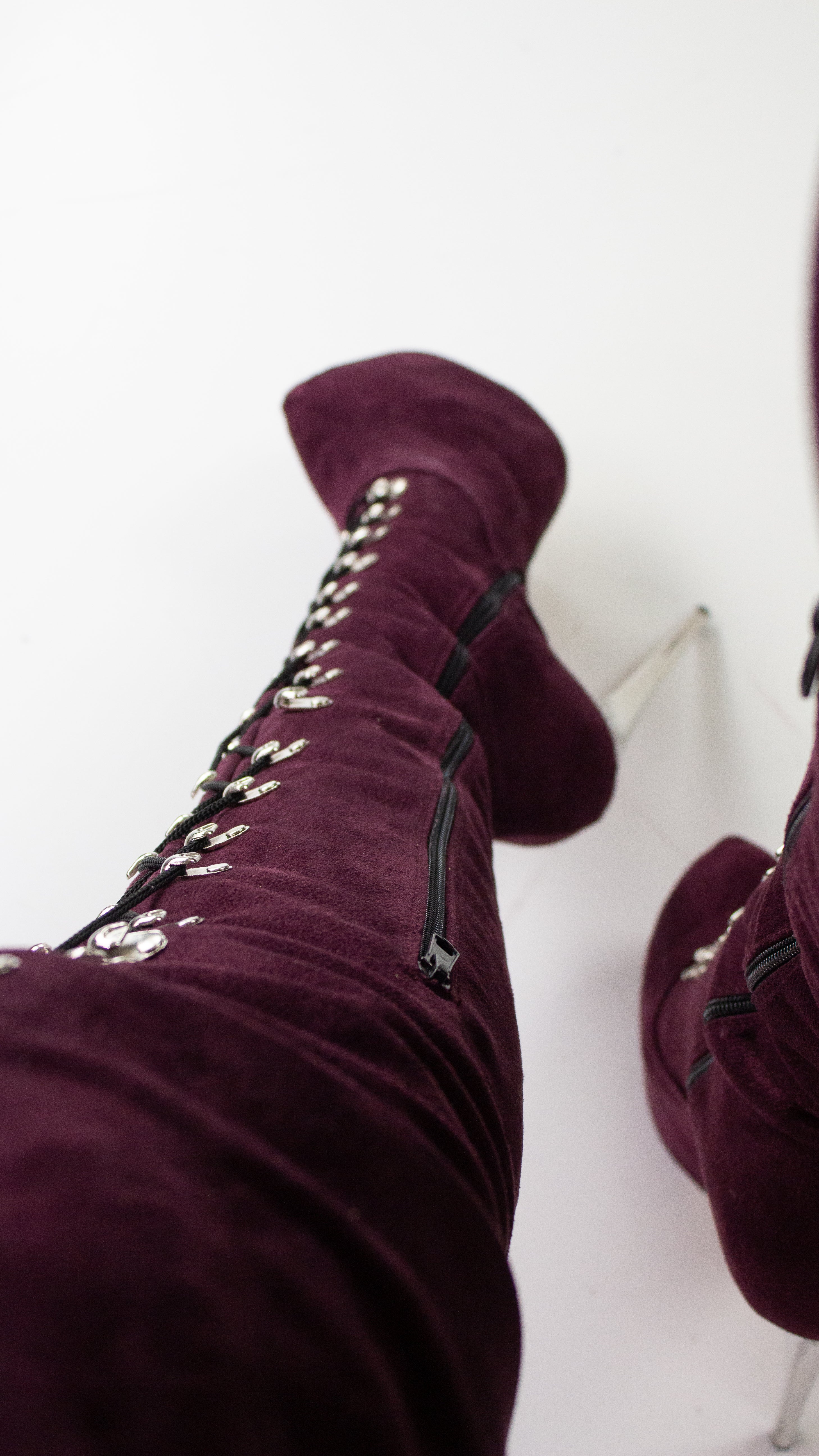 80 cm Burgundy Over the Knee Military Boots