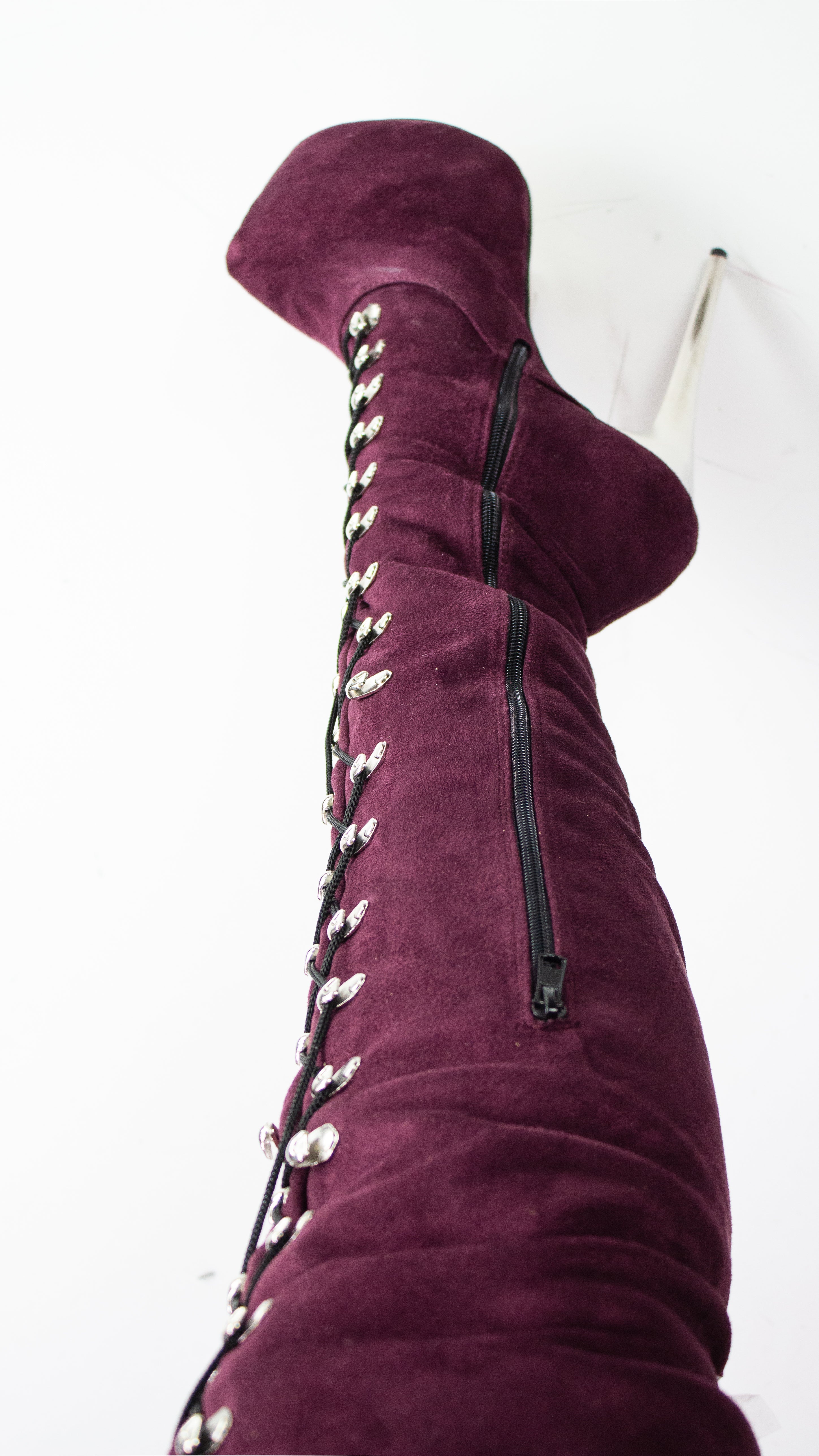 80 cm Burgundy Over the Knee Military Boots