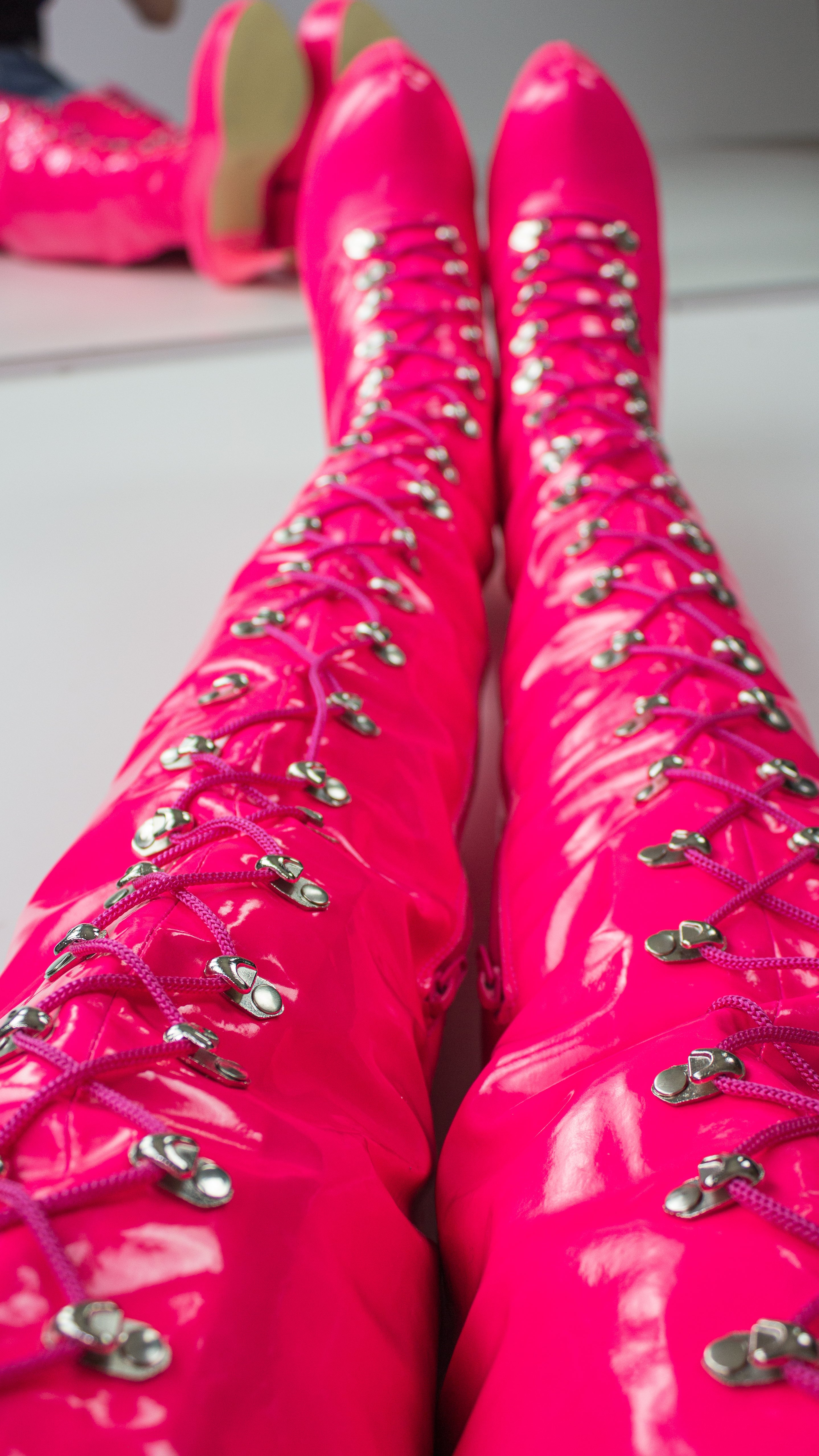 80 cm Neon Pink Thigh High Military Boots