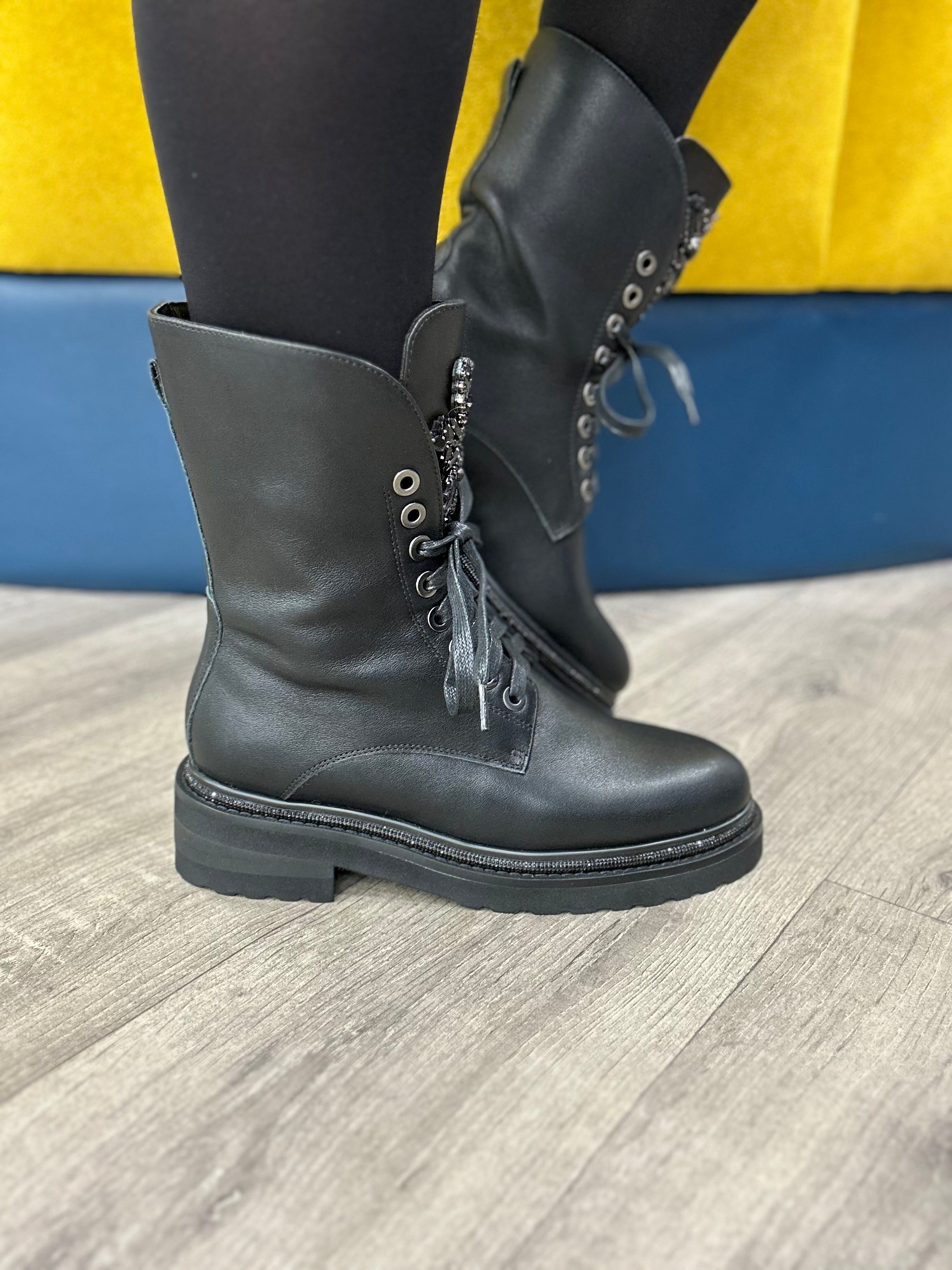 Alma Biker Boot - Women's Black Leather Motorcycle Boot with Buckle Detail - Shop Now!