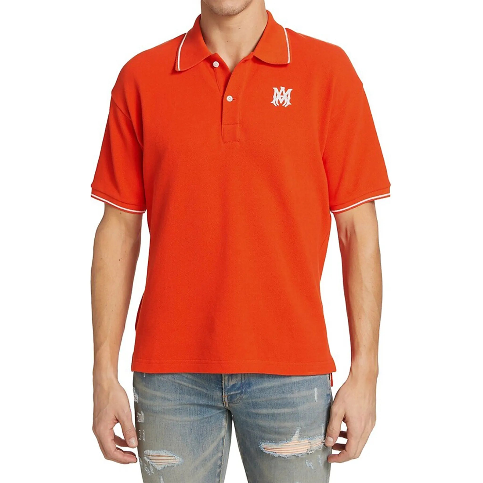 Amiri Orange Polo Shirt - Solid Short Sleeve