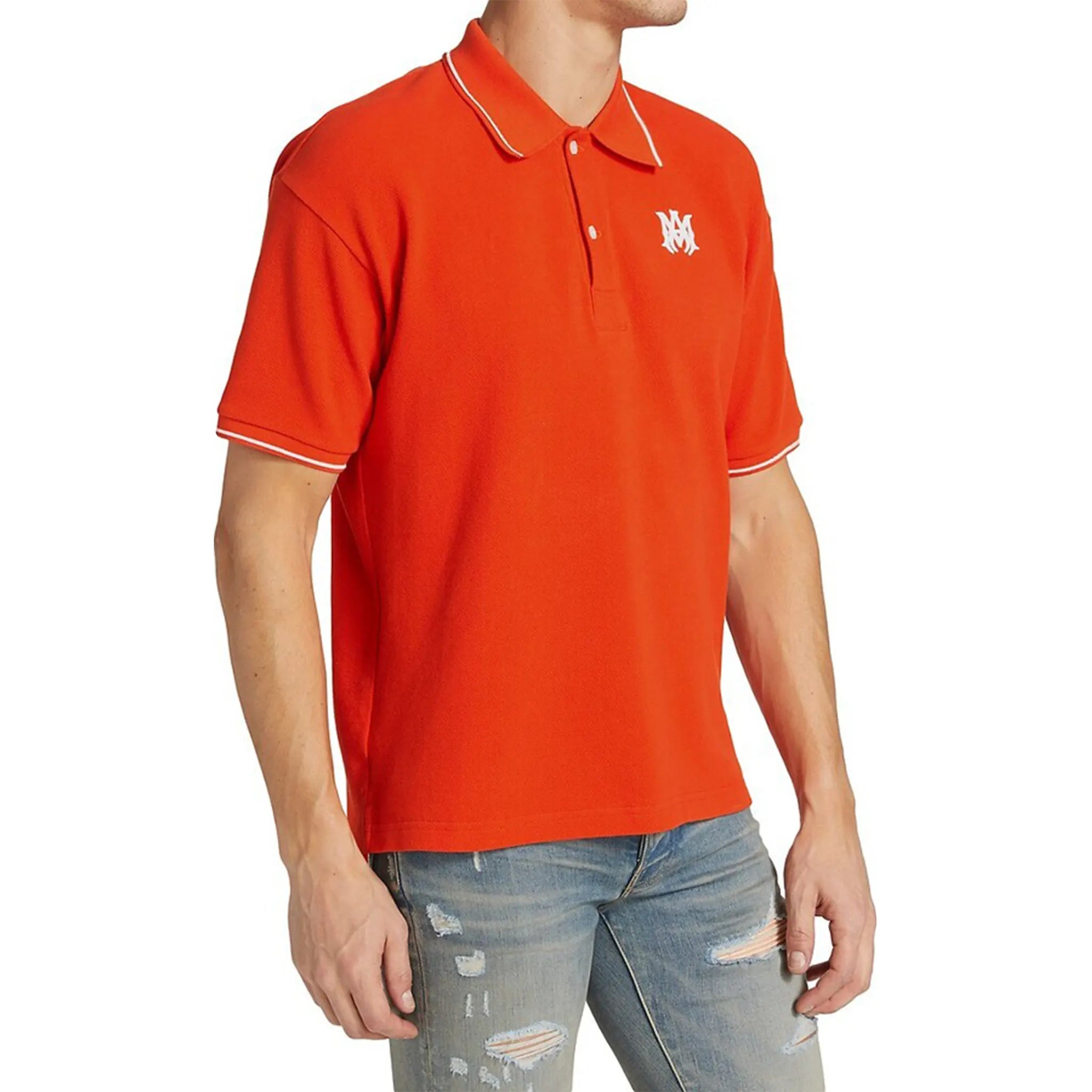 Amiri Orange Polo Shirt - Solid Short Sleeve