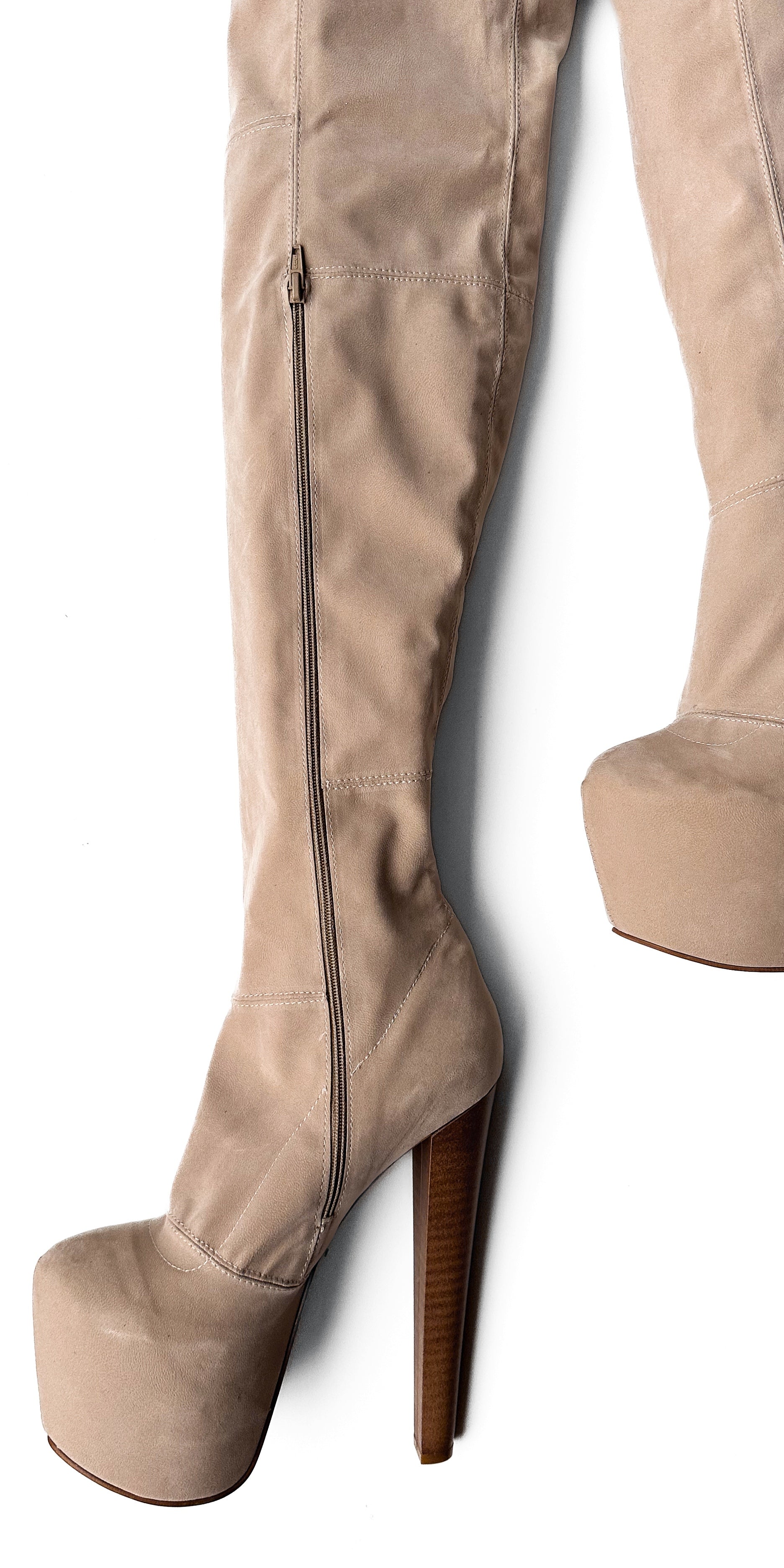 Beige Cream Suede OTK High Heel Boots