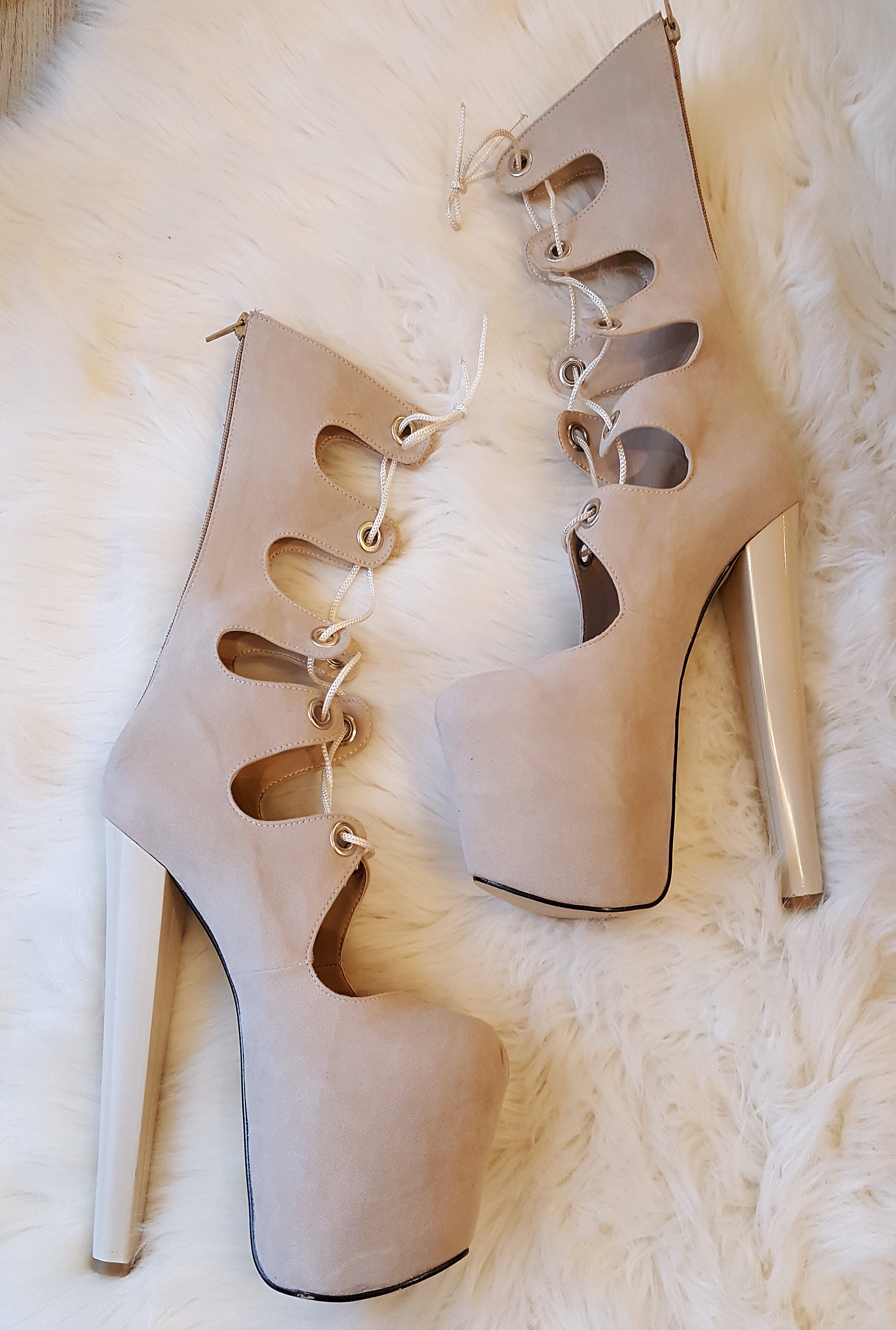 Beige Gladiator Platforms - Suede, Lace Up