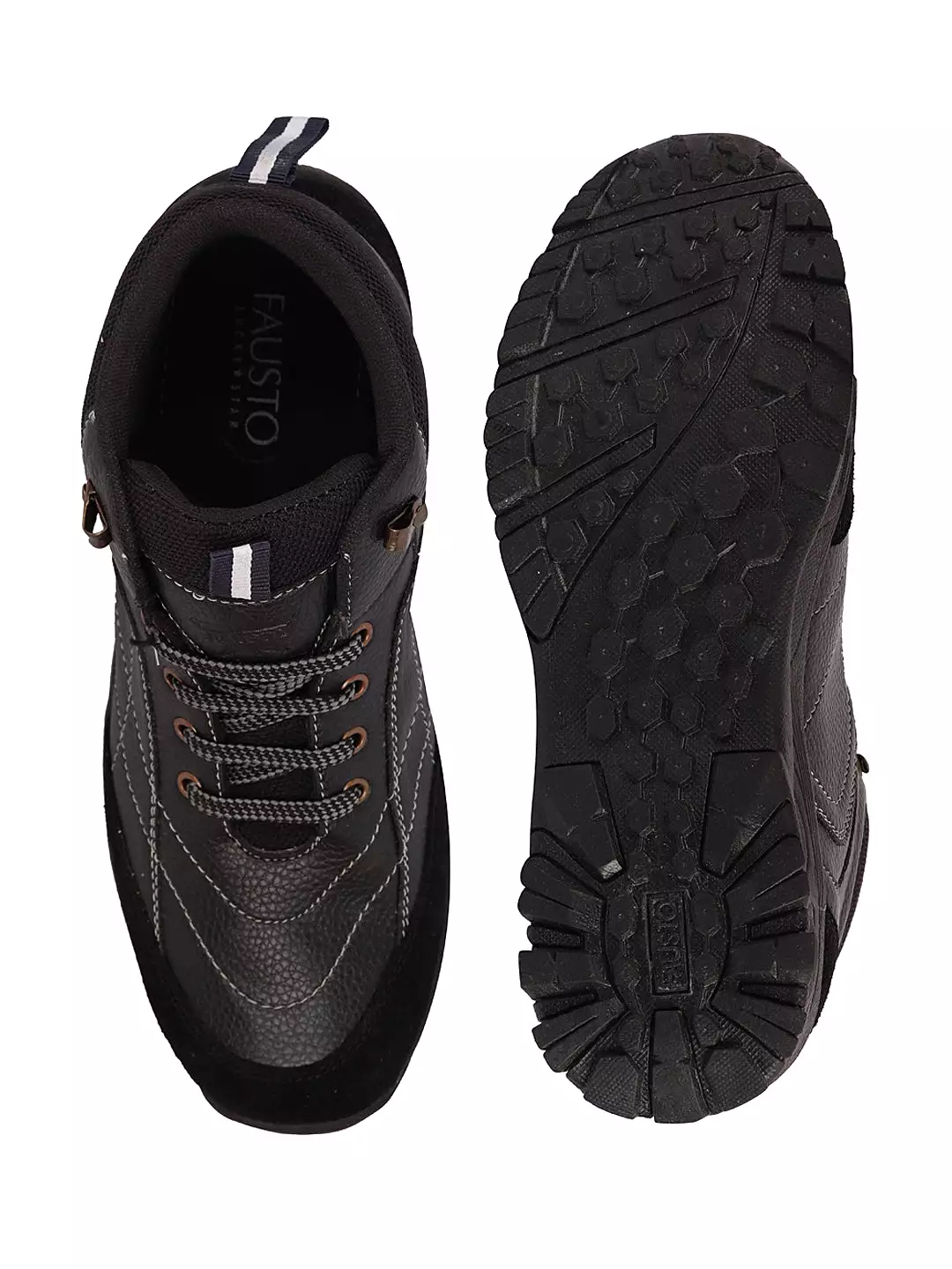 Black Ankle High Suede Leather Lace Up Anti-Skid Sole Boots for Trekking and Hiking.