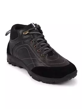 Black Ankle High Suede Leather Lace Up Anti-Skid Sole Boots for Trekking and Hiking.