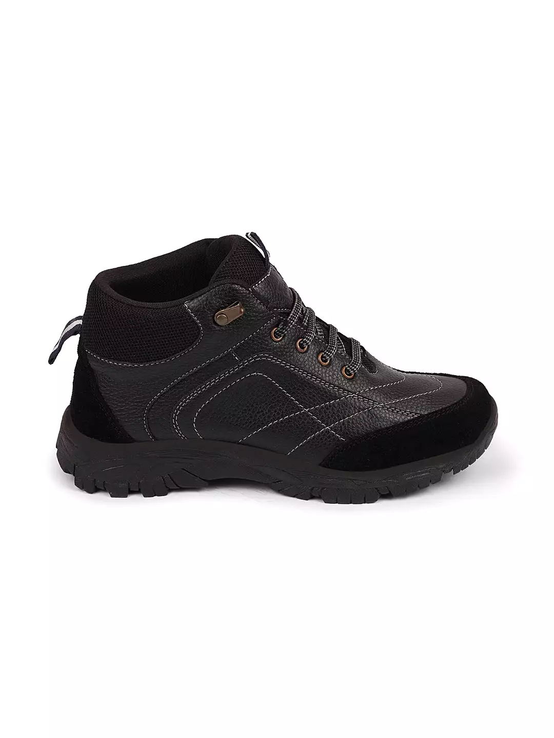 Black Ankle High Suede Leather Lace Up Anti-Skid Sole Boots for Trekking and Hiking.