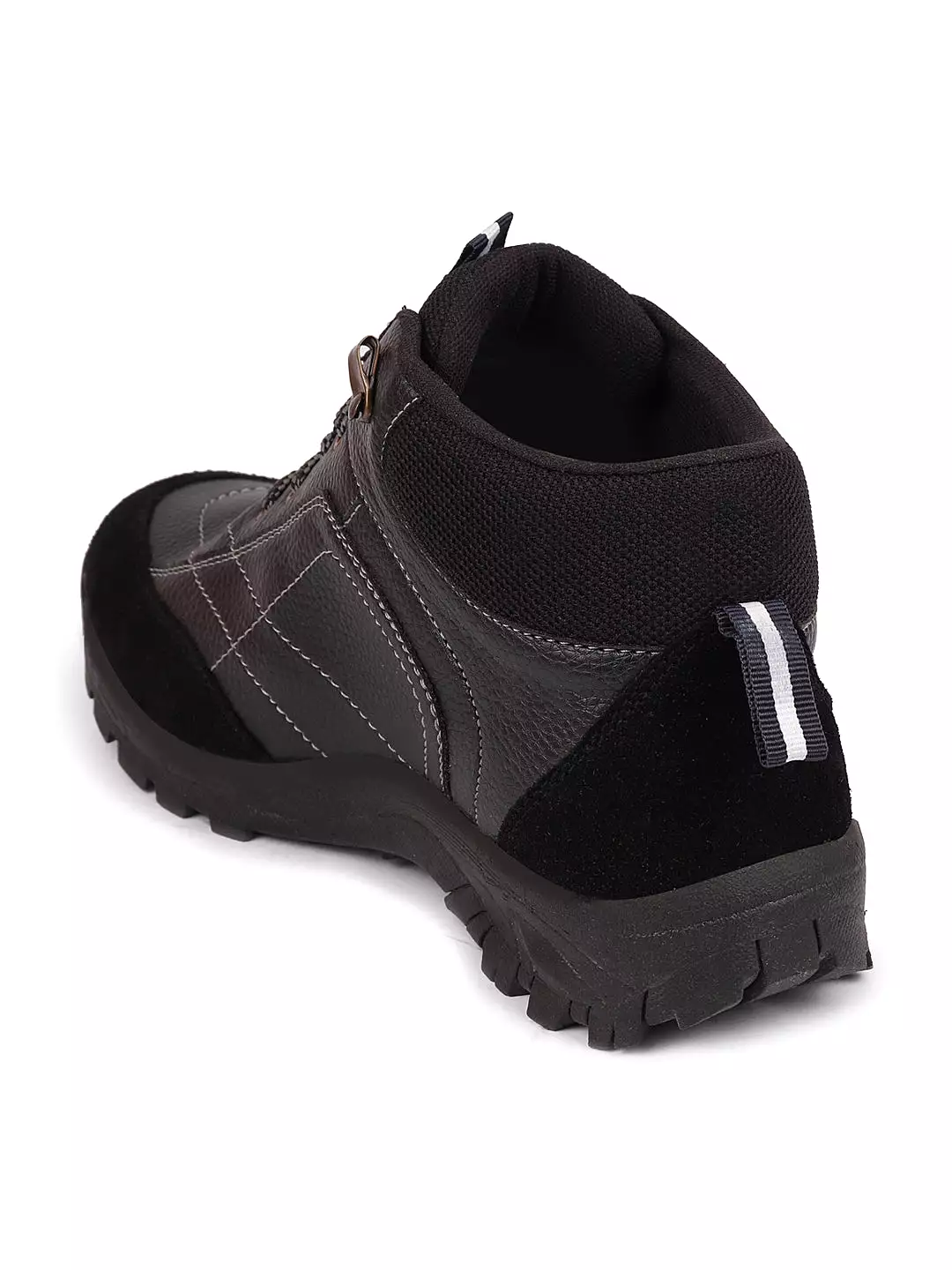 Black Ankle High Suede Leather Lace Up Anti-Skid Sole Boots for Trekking and Hiking.