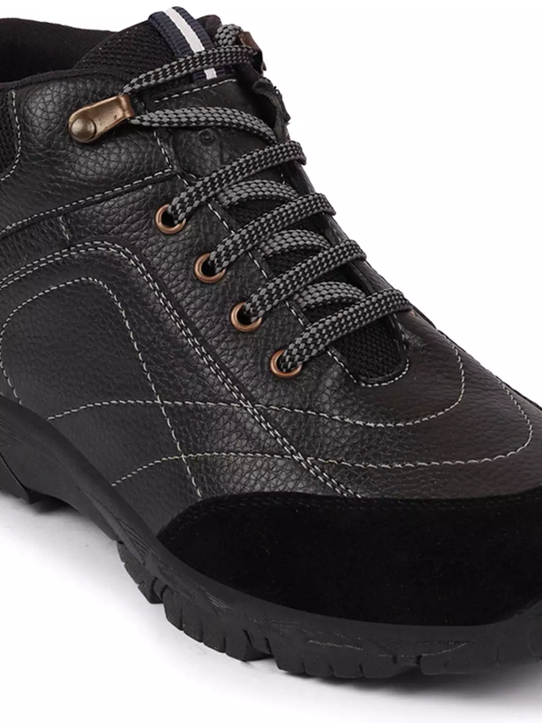 Black Ankle High Suede Leather Lace Up Anti-Skid Sole Boots for Trekking and Hiking.