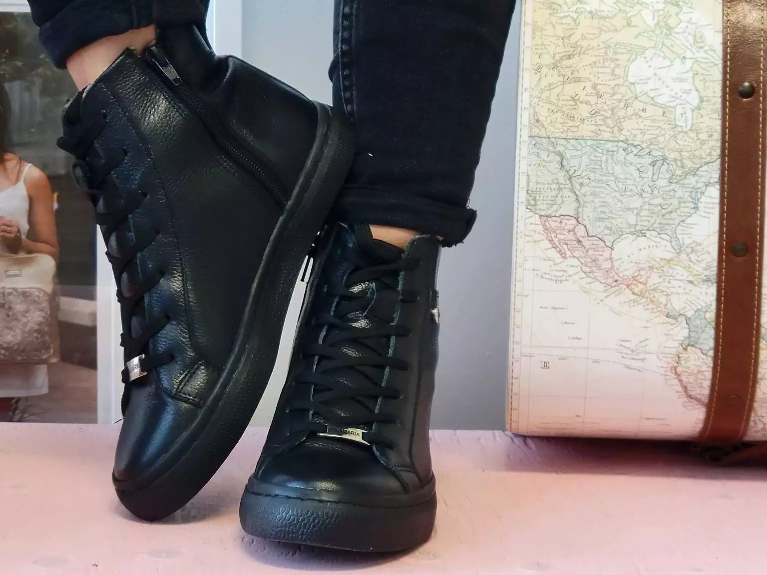 black leather high top sneaker