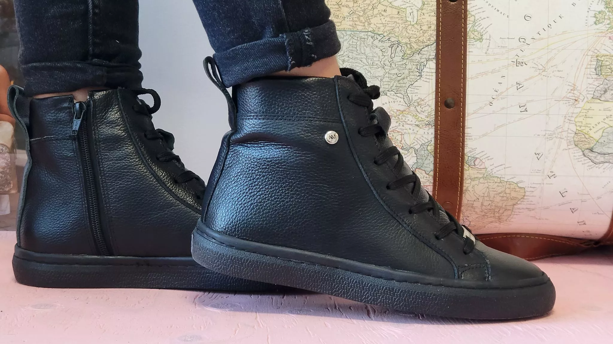 black leather high top sneaker