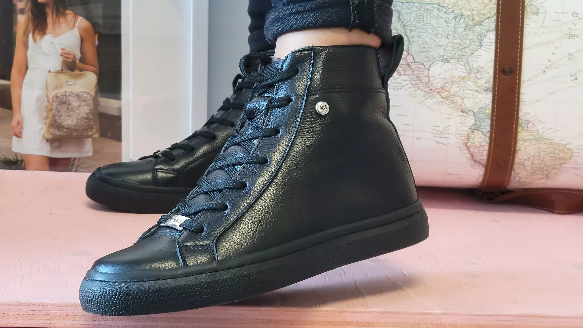 black leather high top sneaker