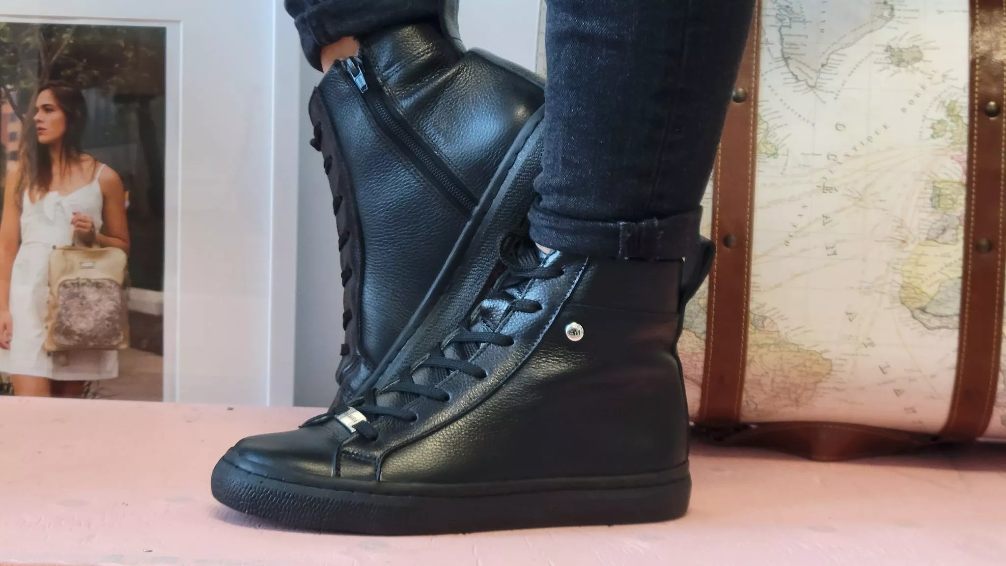 black leather high top sneaker