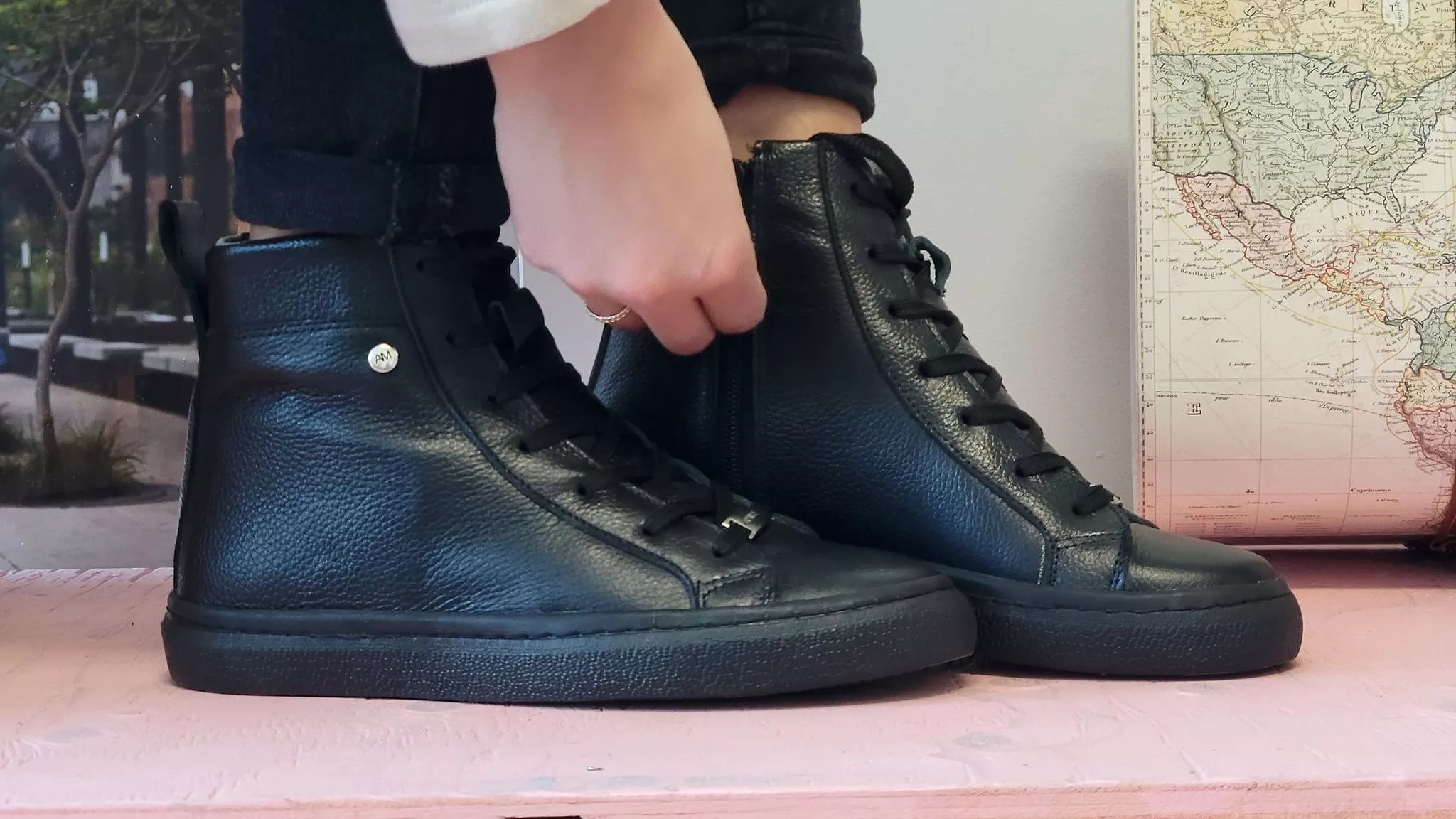 black leather high top sneaker