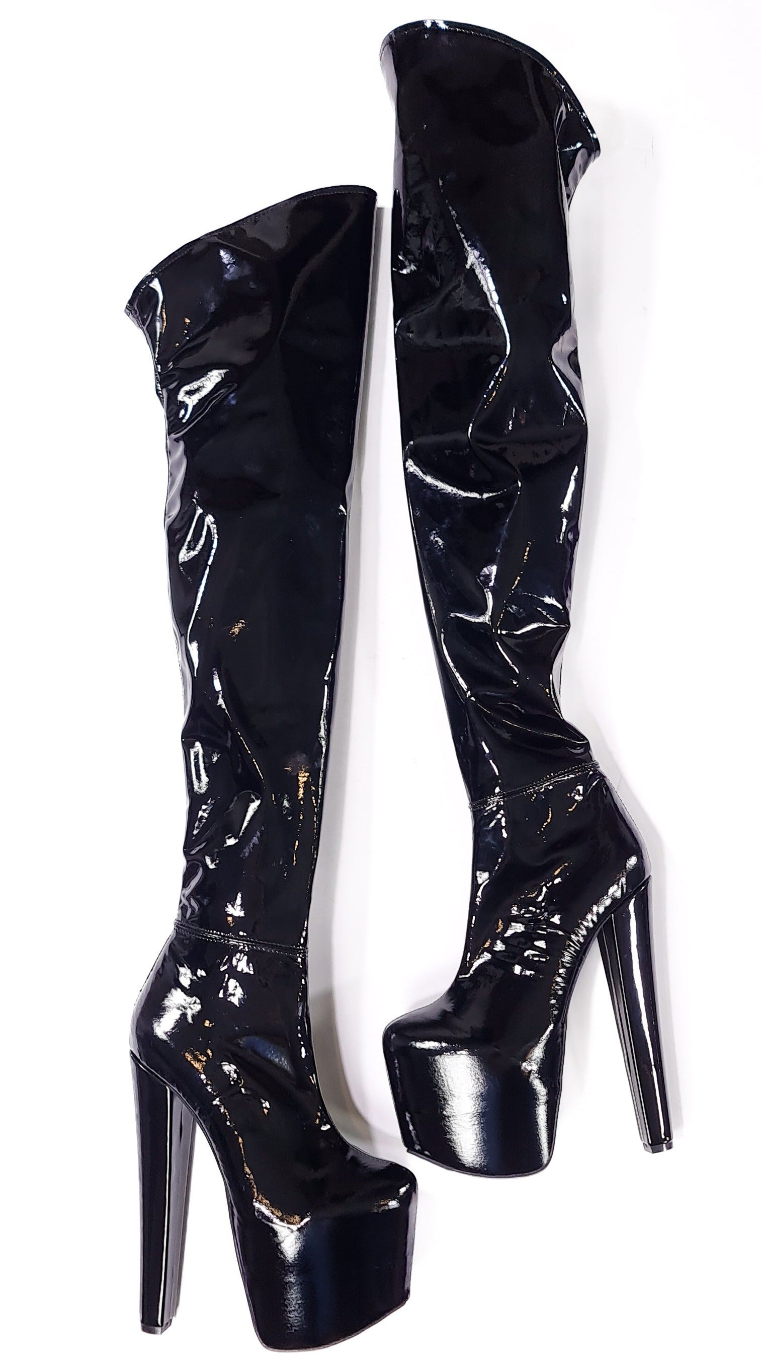 Black Platform Over The Knee Patent Boots