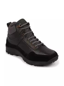 Black Suede Leather Hiking Boots - Ankle Top, Lace Up