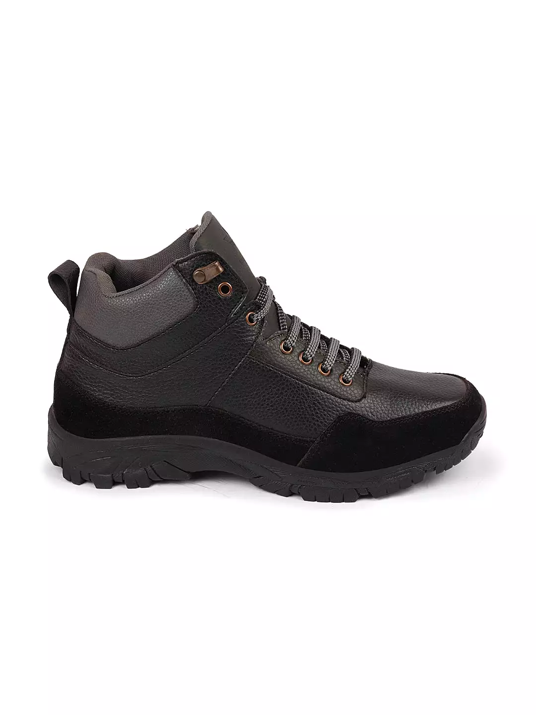 Black Suede Leather Hiking Boots - Ankle Top, Lace Up