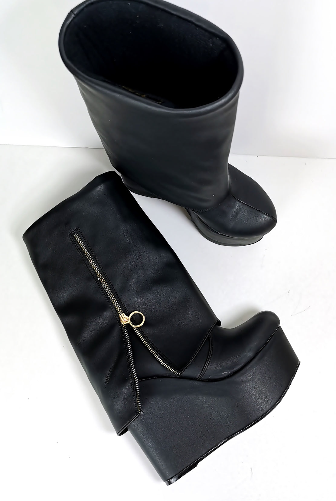 Black Zippered Wedge Boots