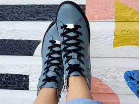 Blue Leather High Top Sneaker