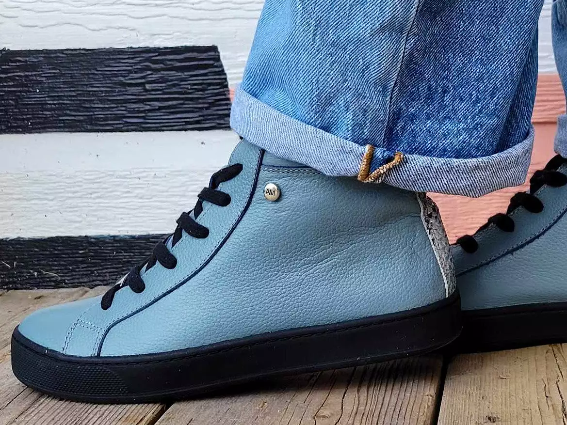 Blue Leather High Top Sneaker