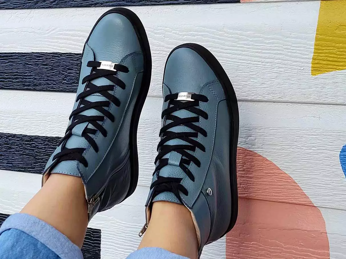 Blue Leather High Top Sneaker