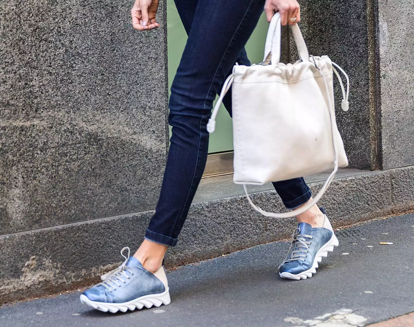 Blue Metal Sport Sneaker with Zig Zag Design