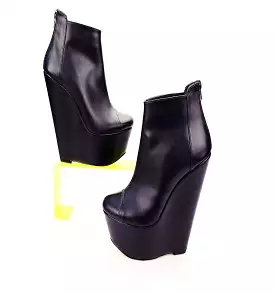 Blue Navy Ankle Wedge Booties, 16 cm Heel