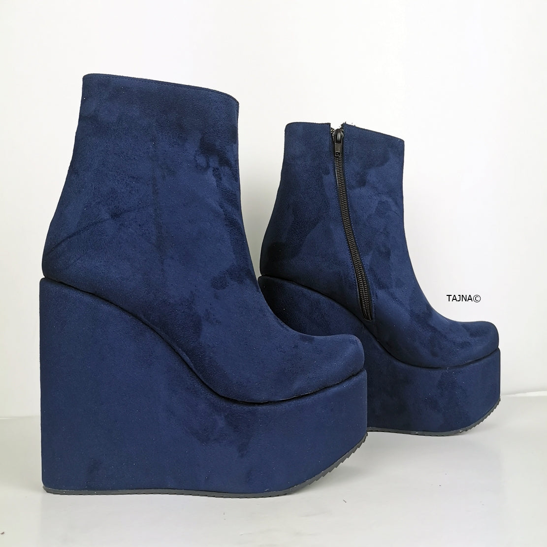 Blue Suede Platform Wedge Boots