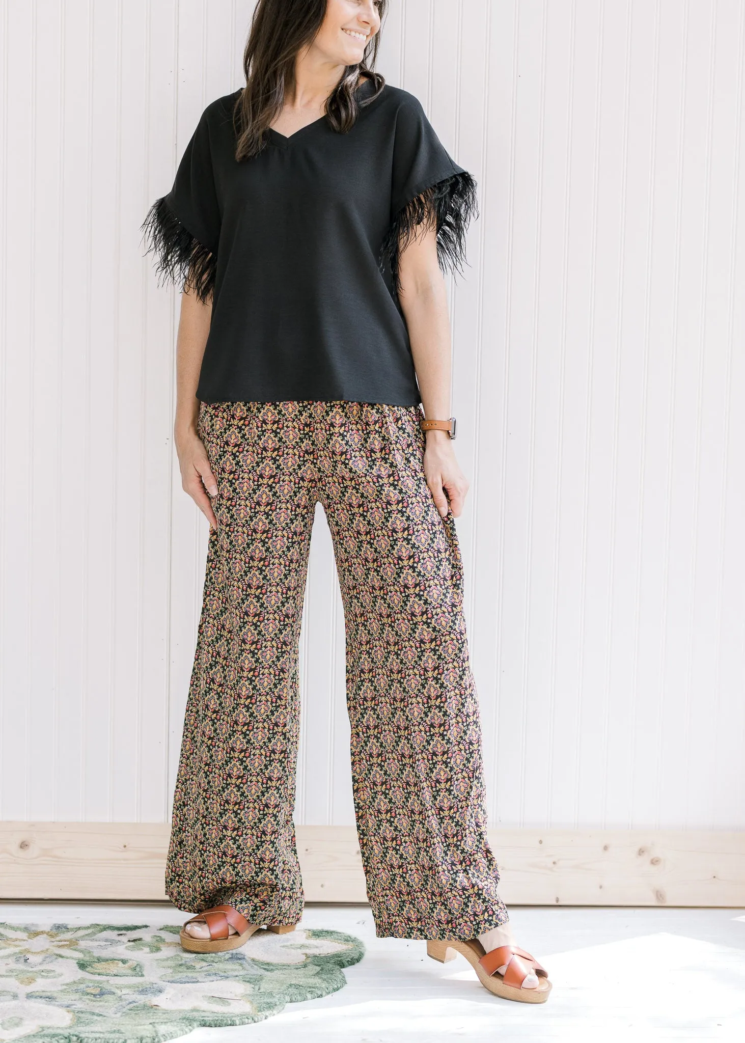 Bold Black Patterned Wide Leg Pant