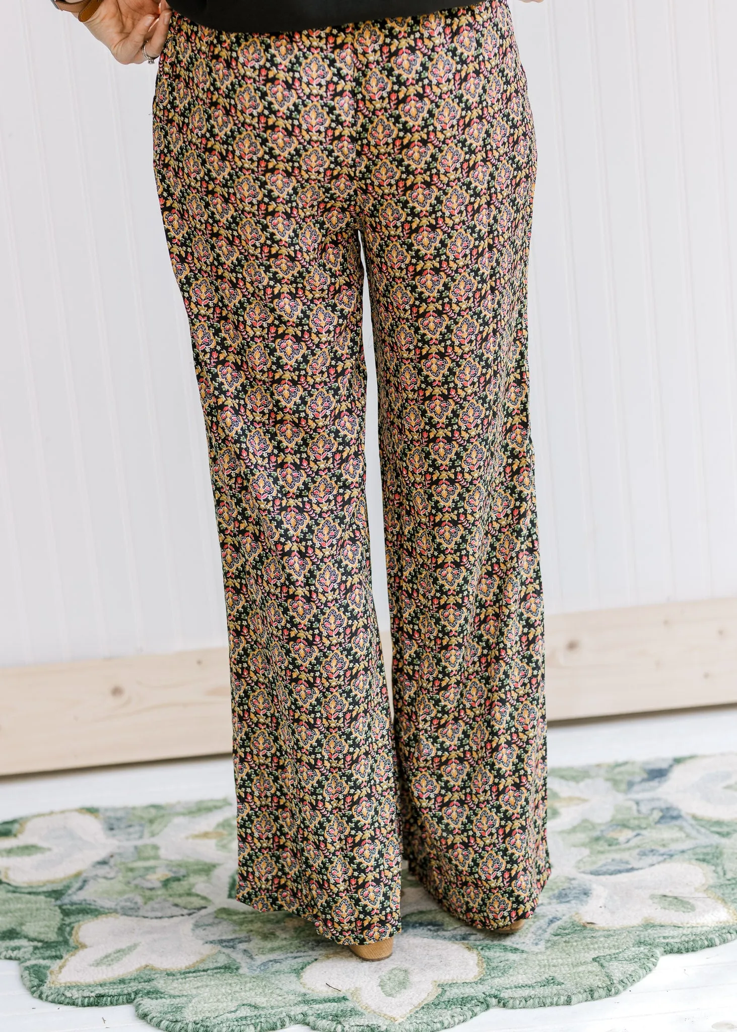 Bold Black Patterned Wide Leg Pant