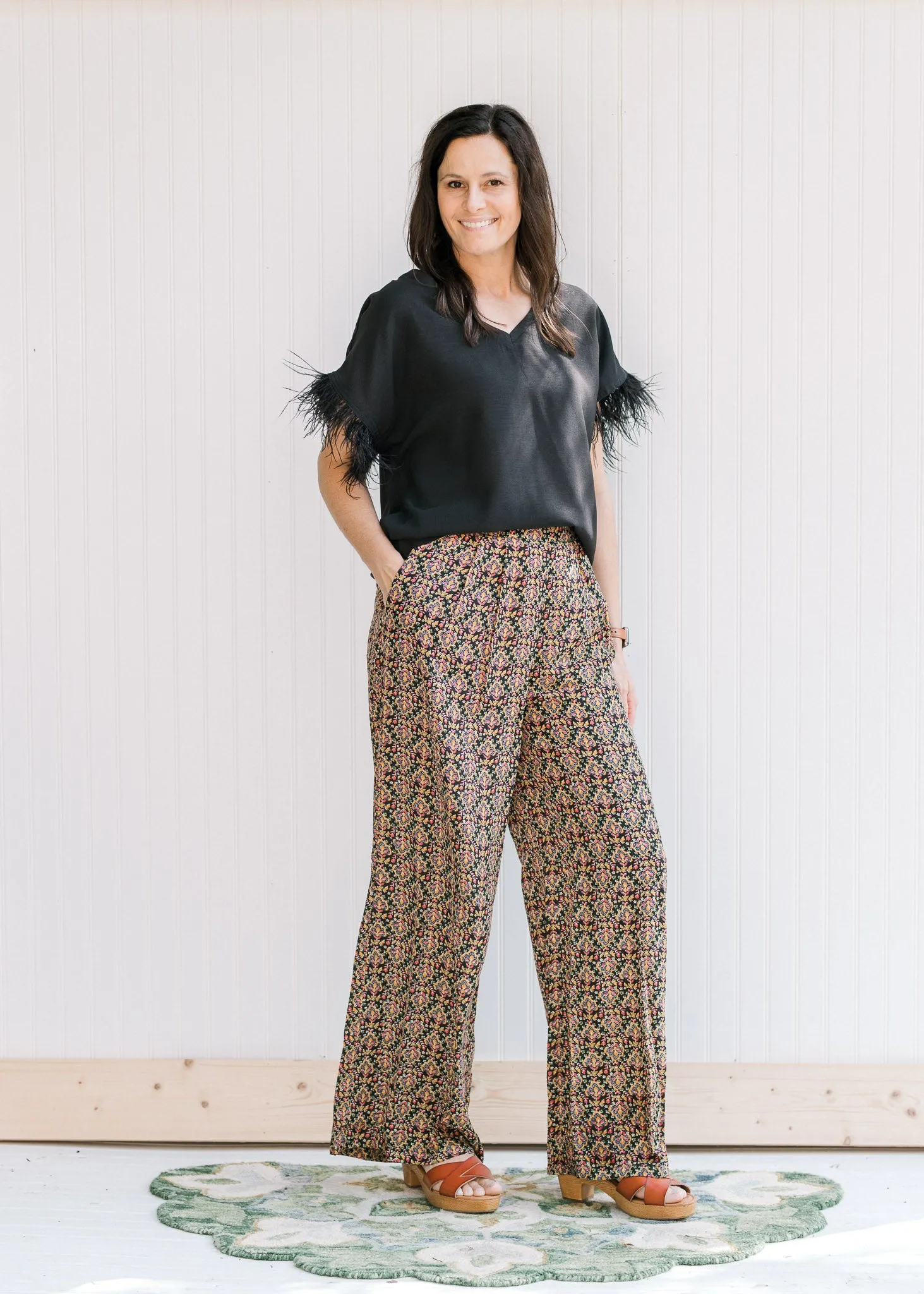 Bold Black Patterned Wide Leg Pant