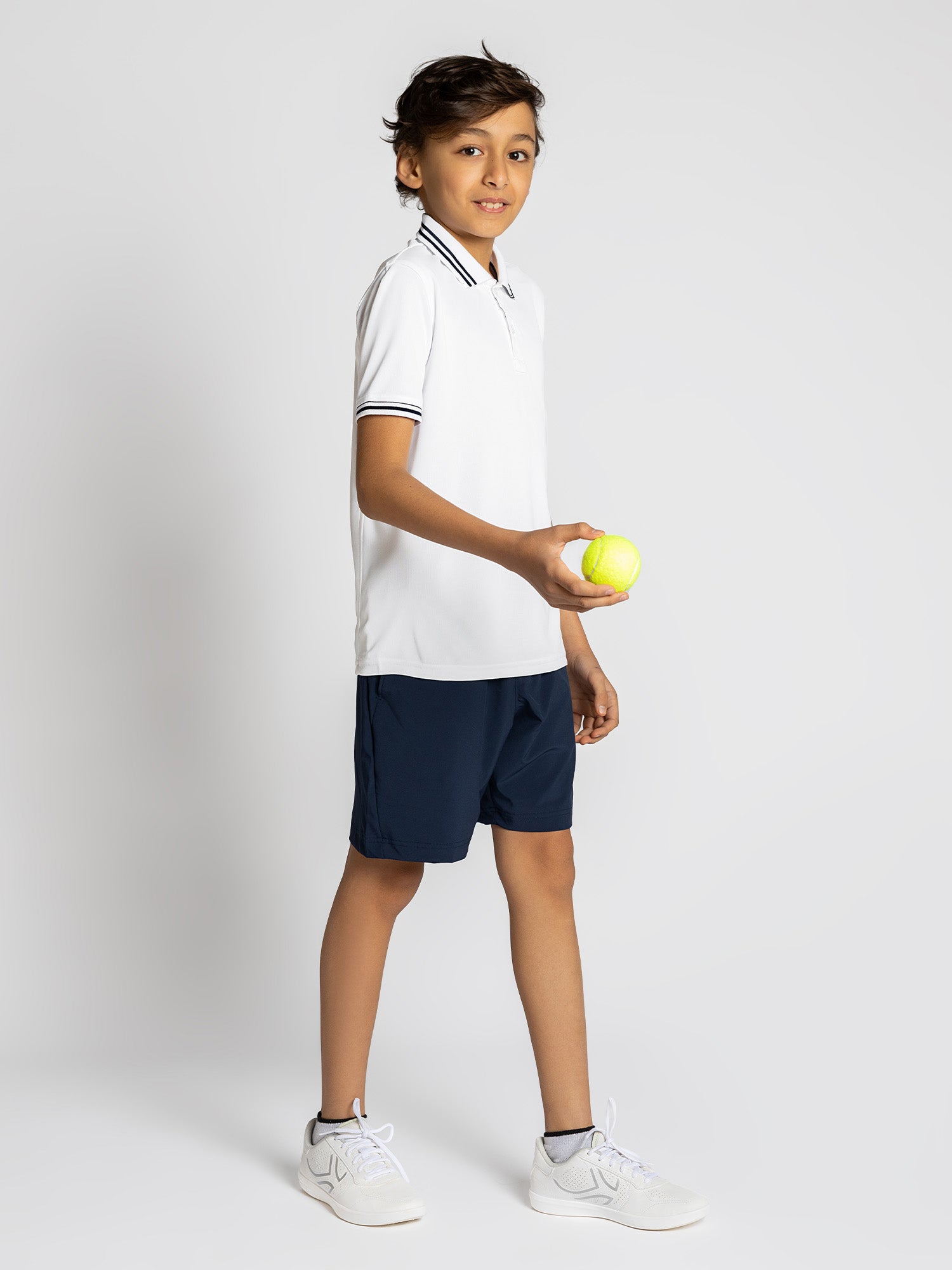 Boys Rib Collar Polo Shirt in White and Midnight