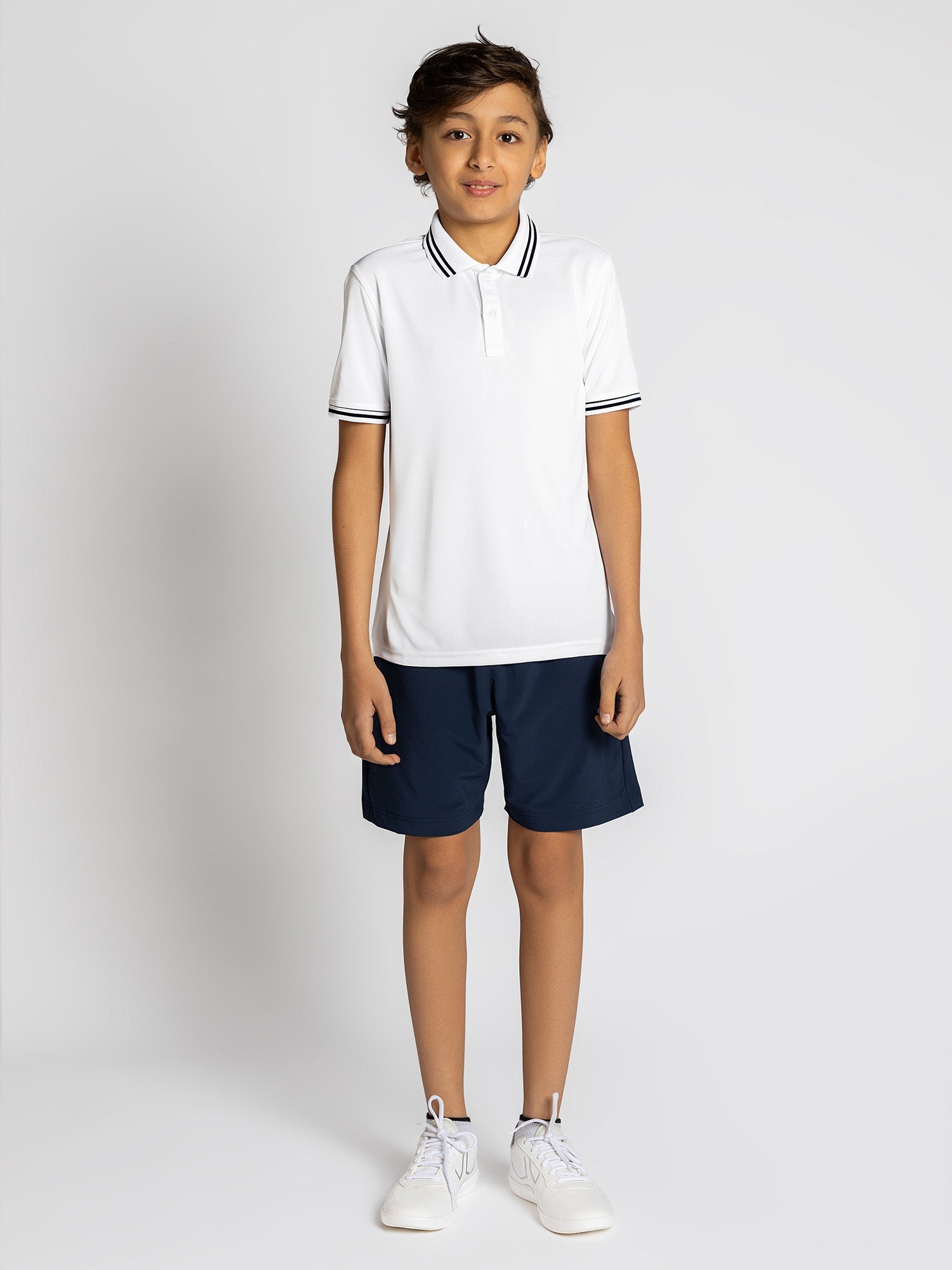 Boys Rib Collar Polo Shirt in White and Midnight