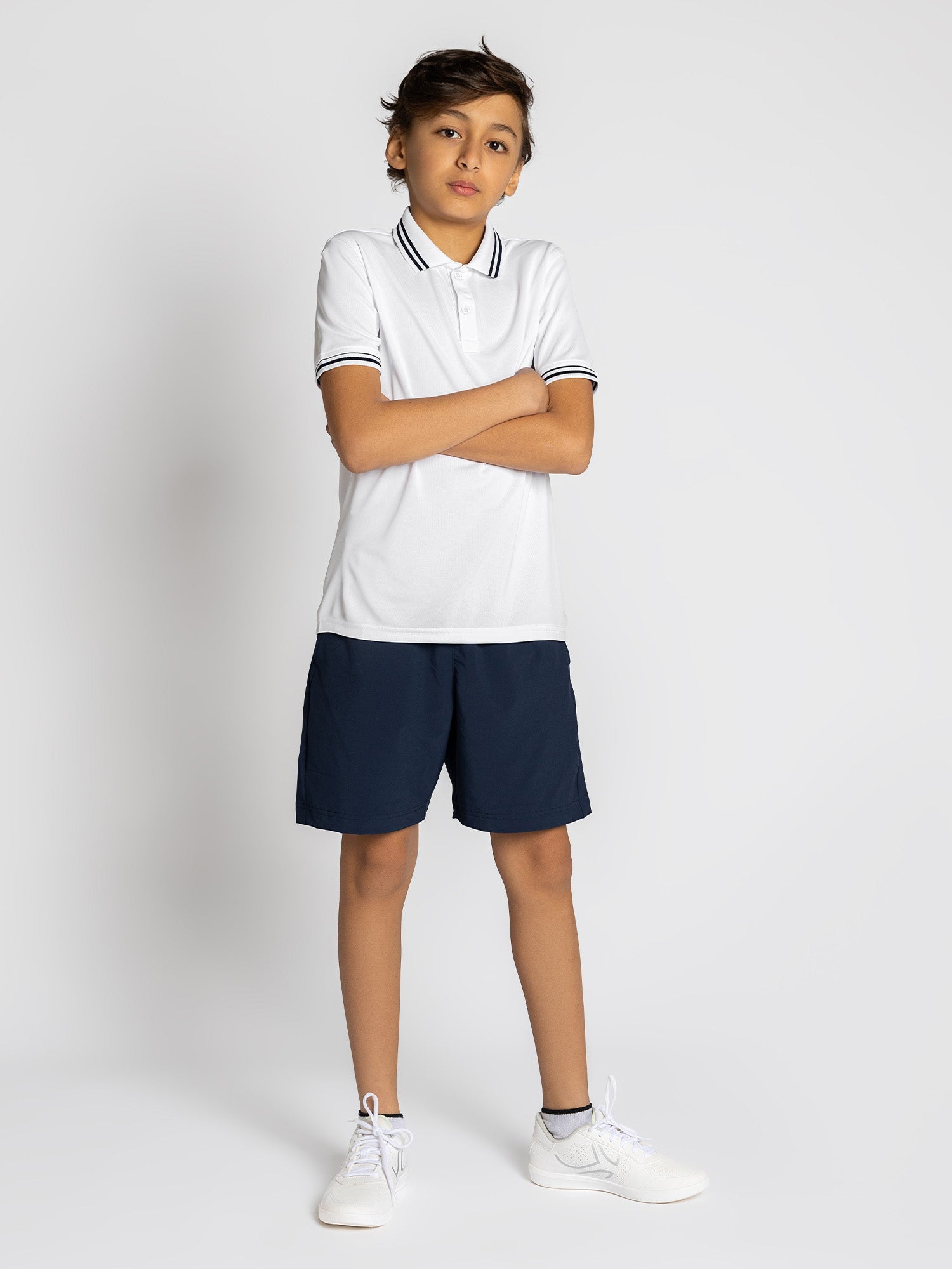 Boys Rib Collar Polo Shirt in White and Midnight