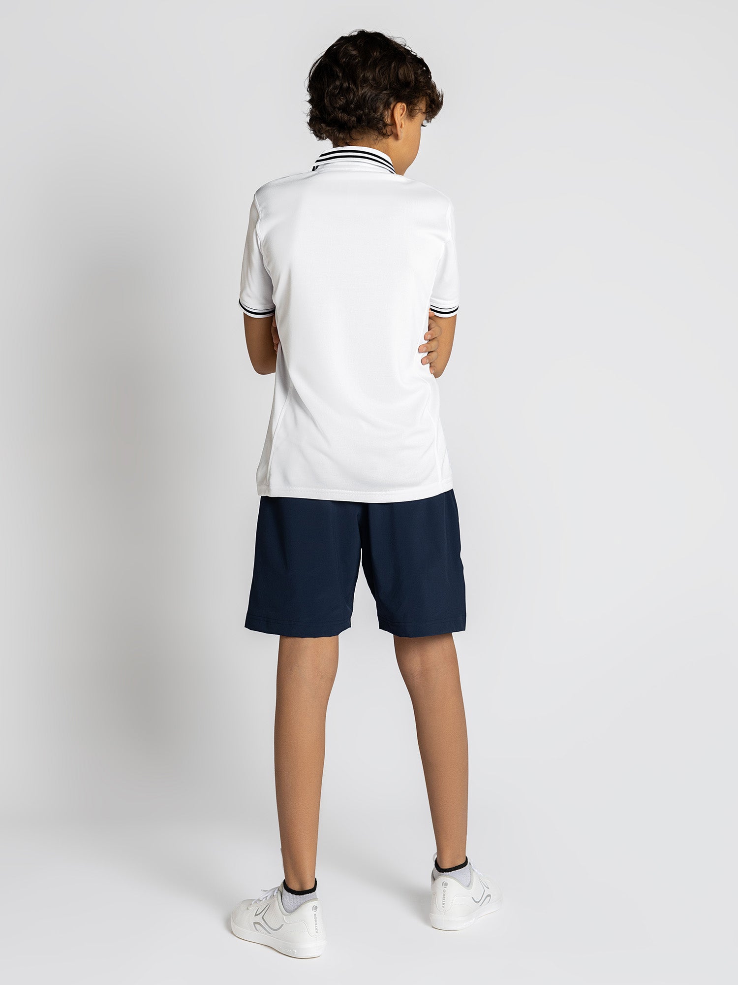 Boys Rib Collar Polo Shirt in White and Midnight