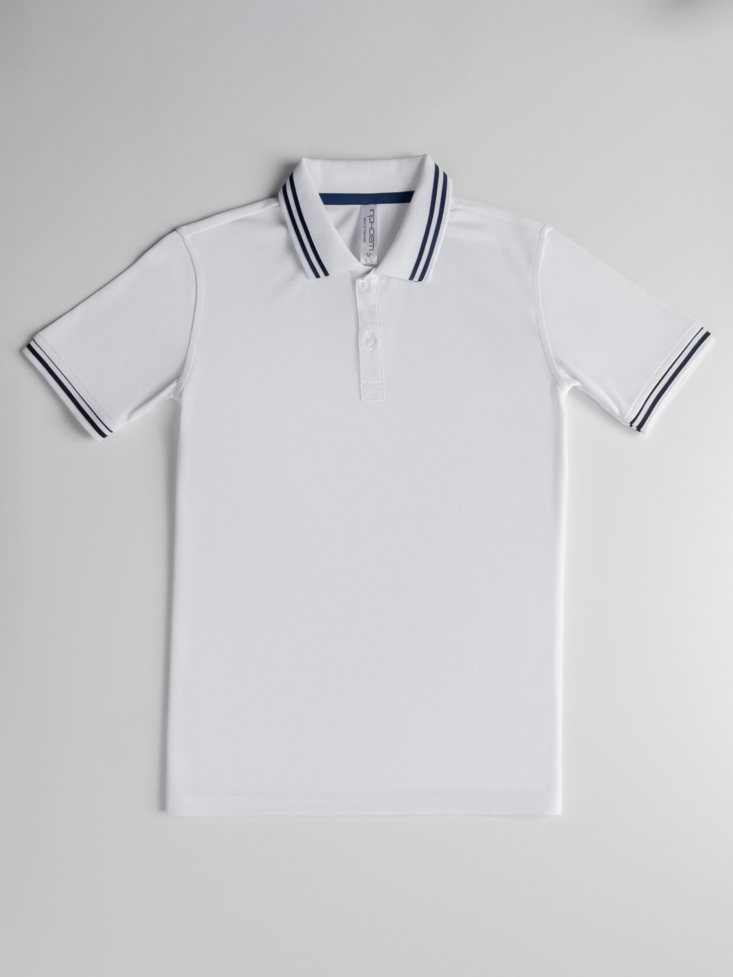 Boys Rib Collar Polo Shirt in White and Midnight