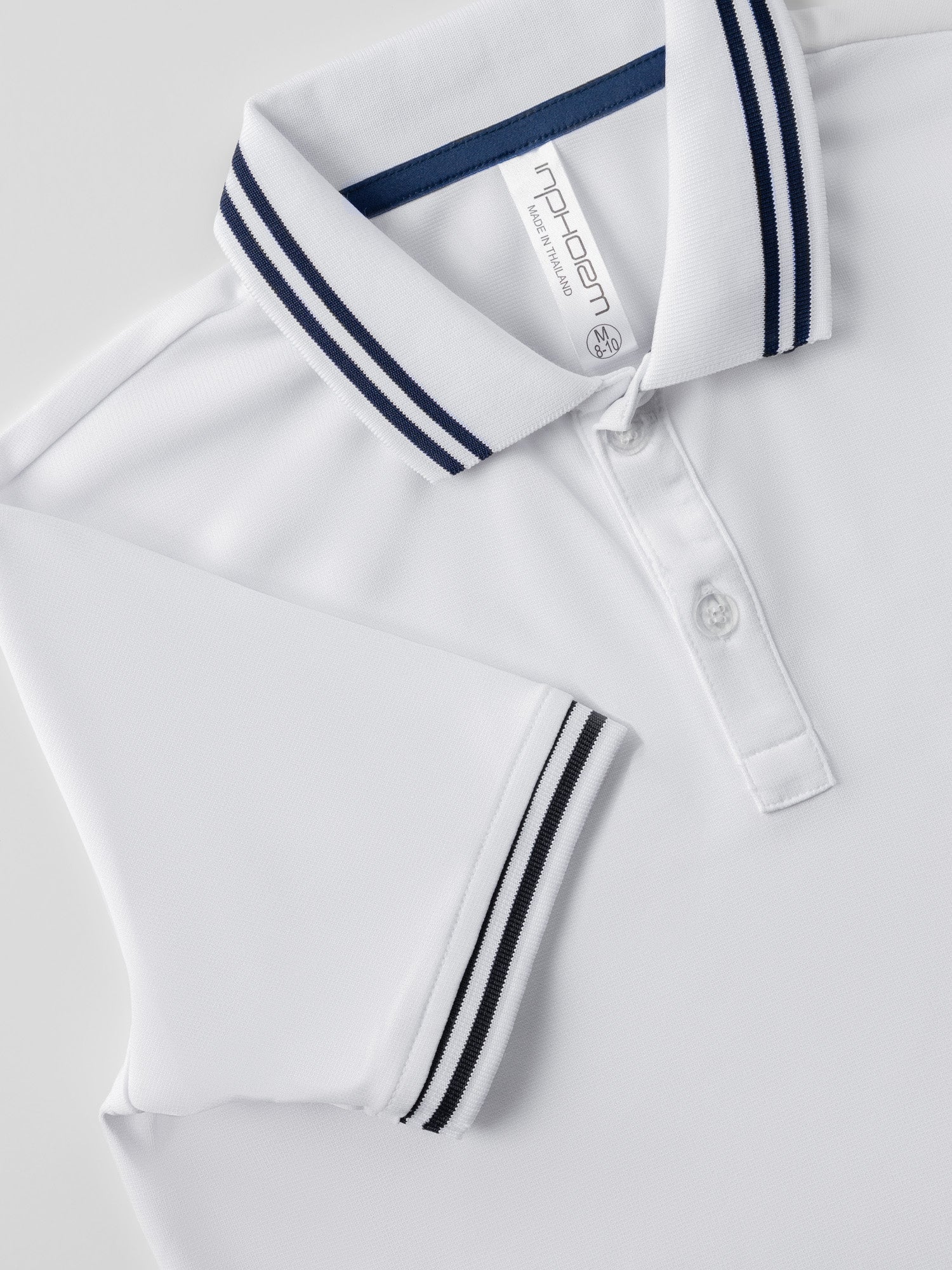 Boys Rib Collar Polo Shirt in White and Midnight