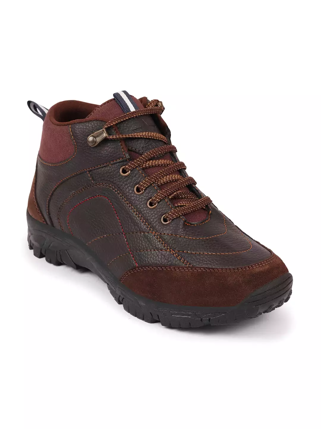 Brown Suede Leather Lace Up Ankle Boots with Anti-Skid Sole for Trekking and Hiking.