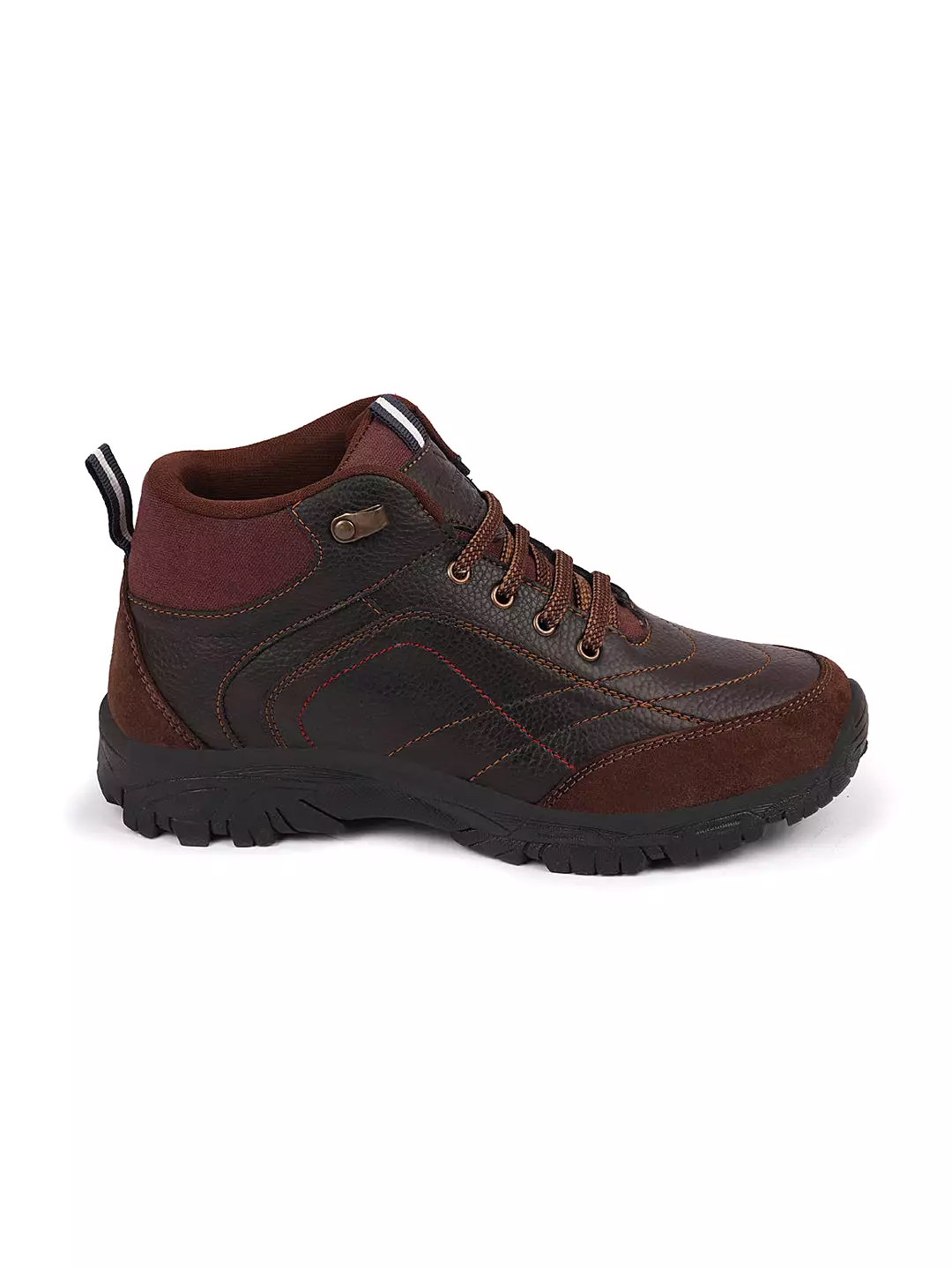 Brown Suede Leather Lace Up Ankle Boots with Anti-Skid Sole for Trekking and Hiking.