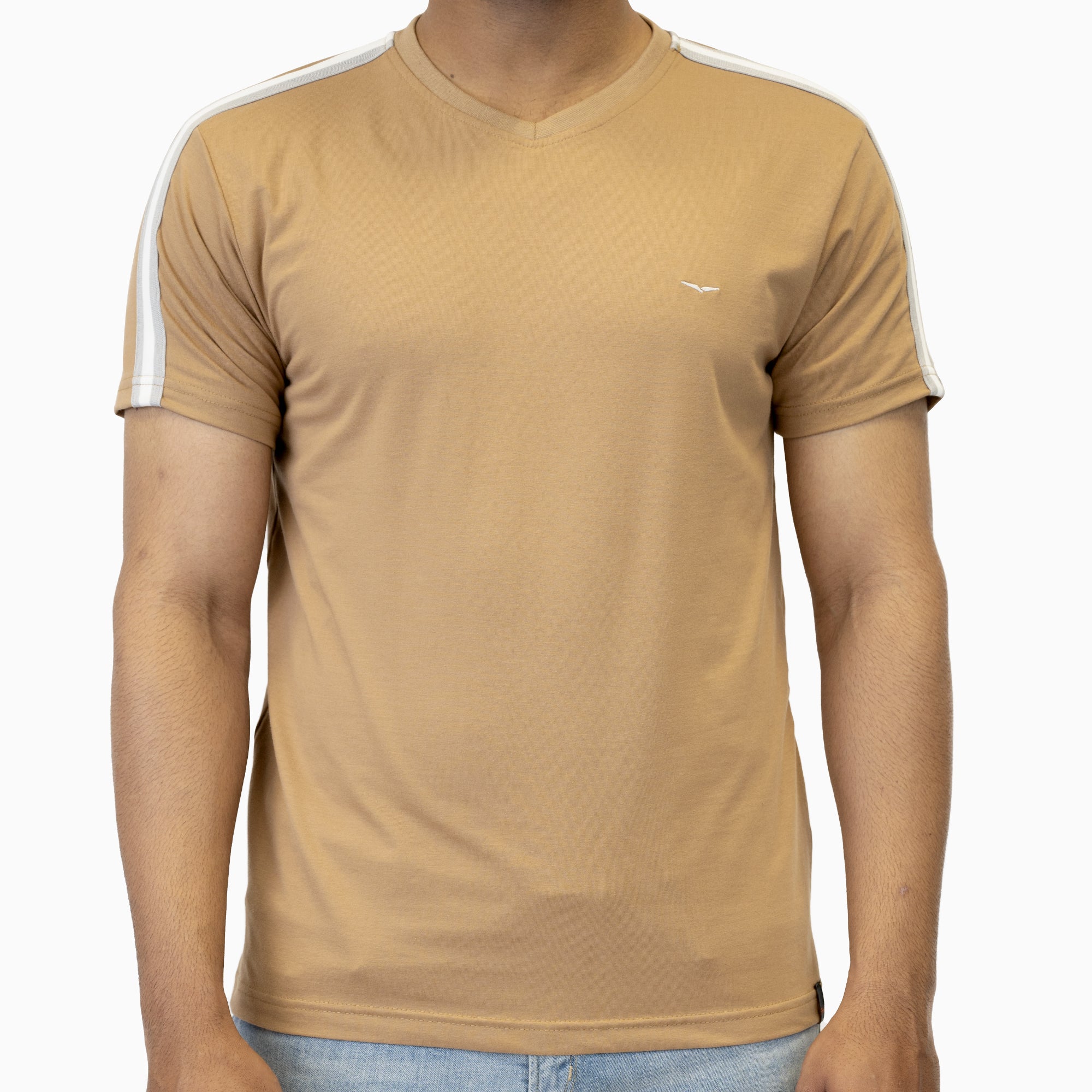 Brown V-Neck Striped Sleeves.