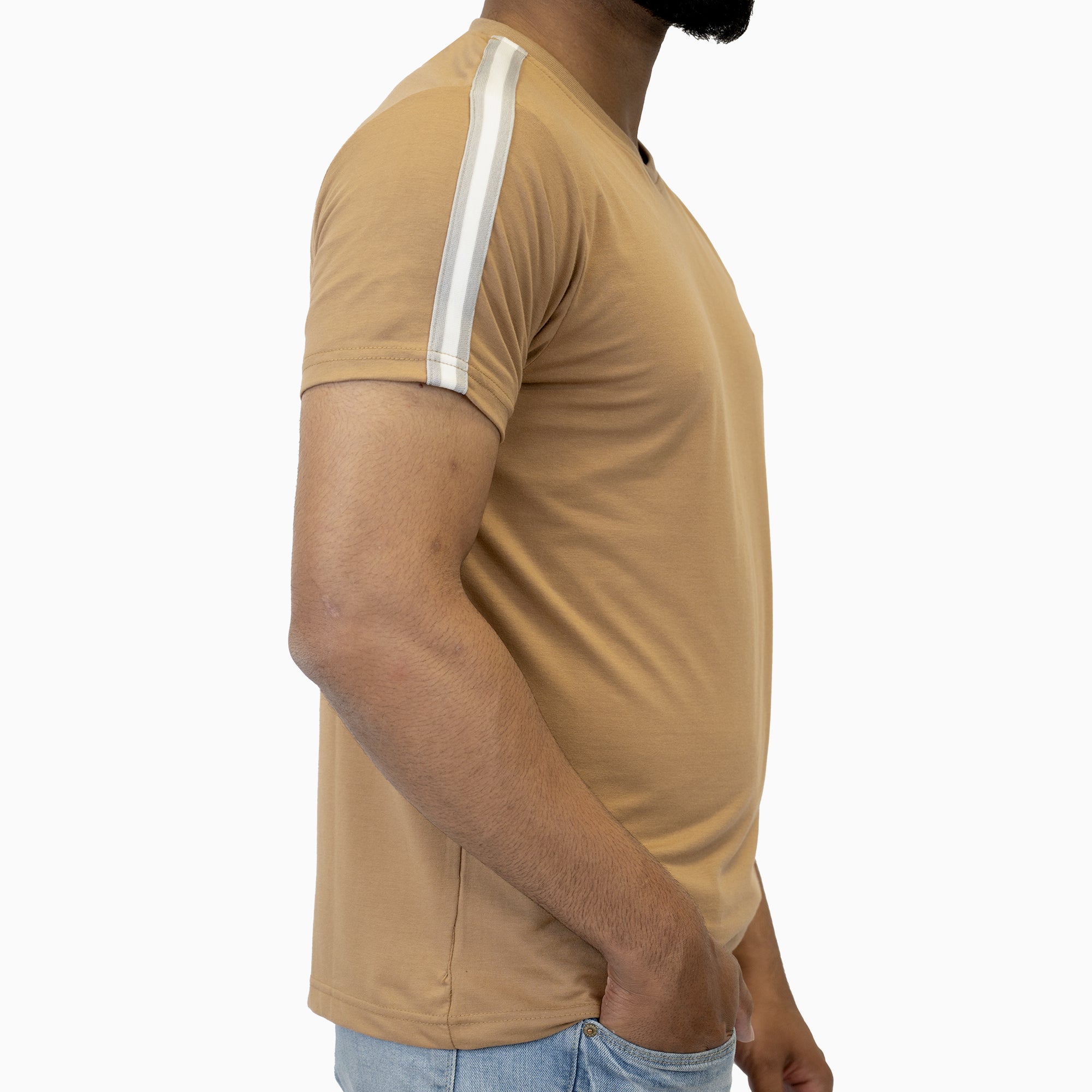 Brown V-Neck Striped Sleeves.