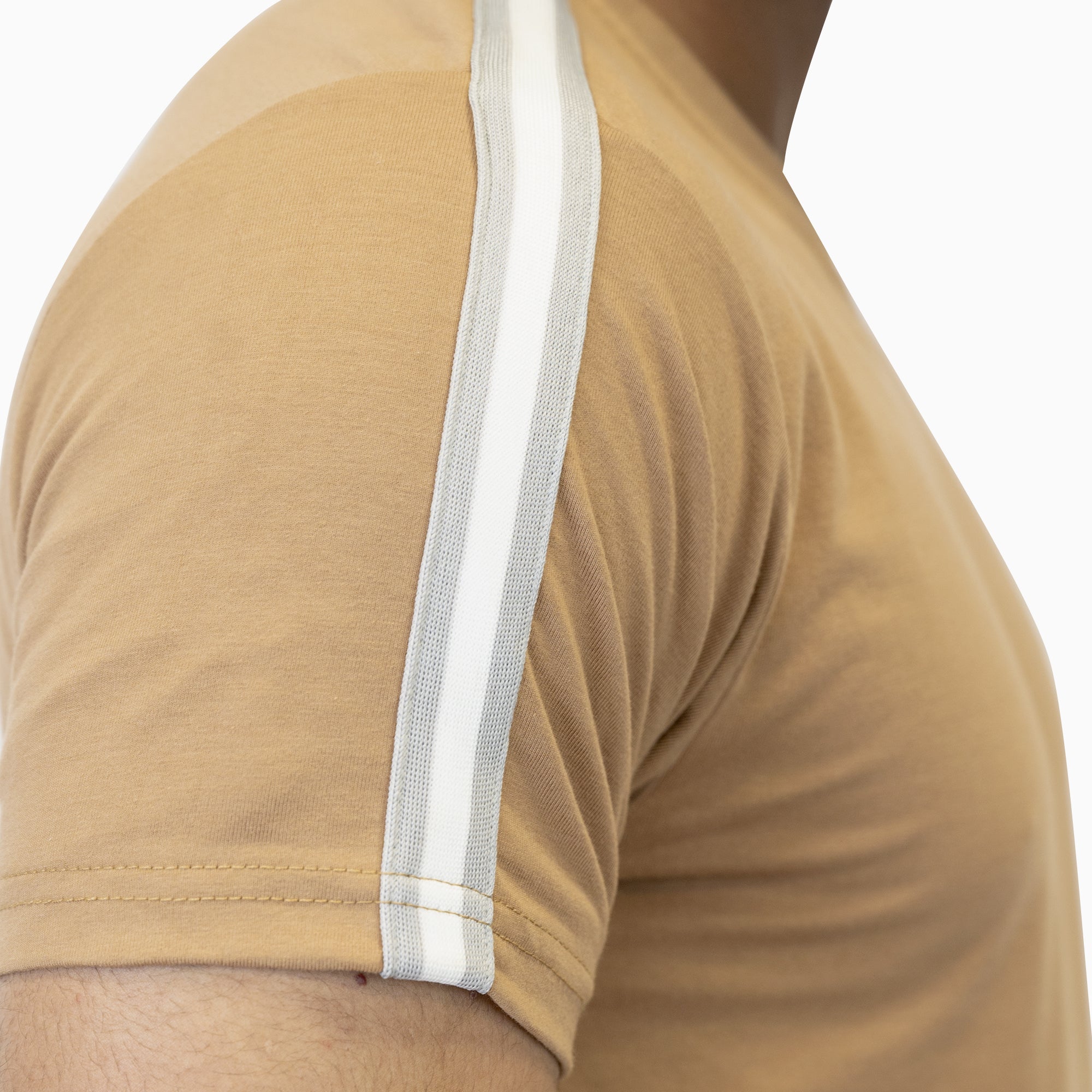 Brown V-Neck Striped Sleeves.