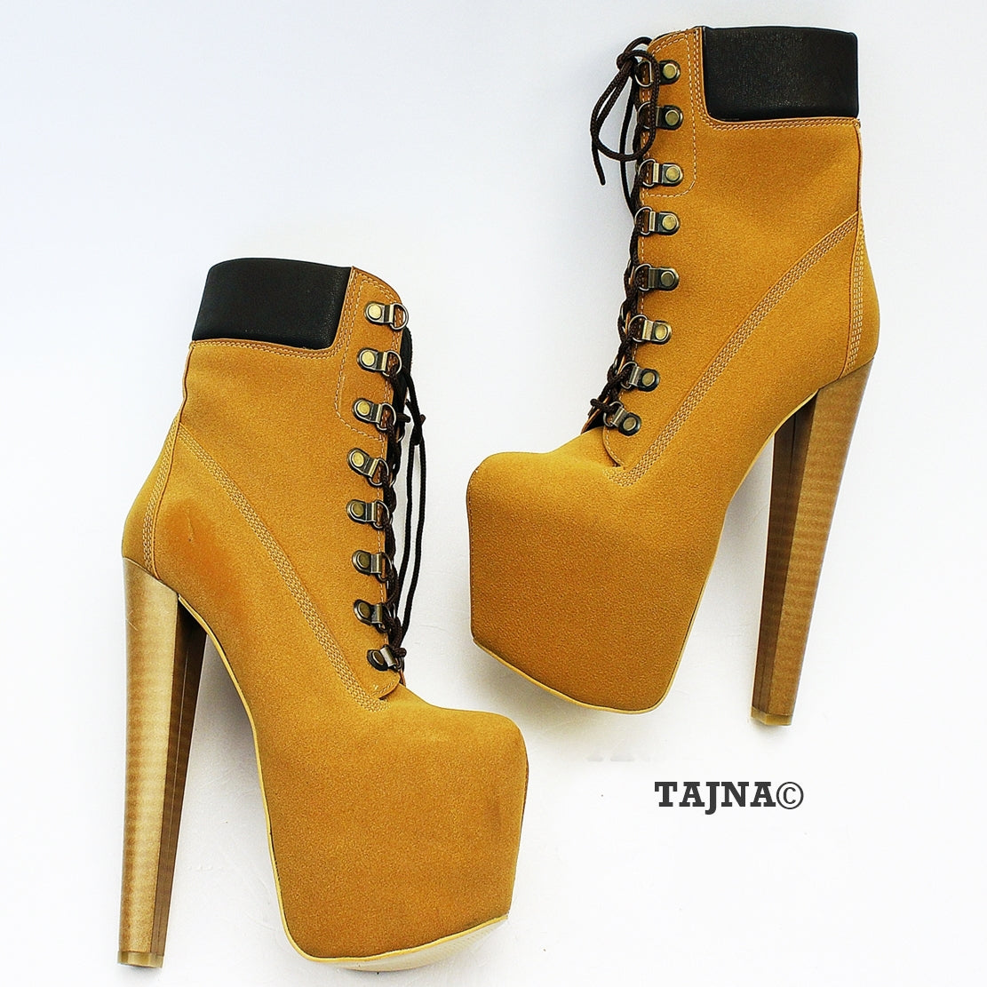 Camel High Heel Platform Boots