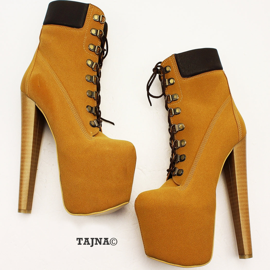 Camel High Heel Platform Boots