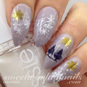 Christmas Nails Gold Snowflakes and Trees Nail Water Decals