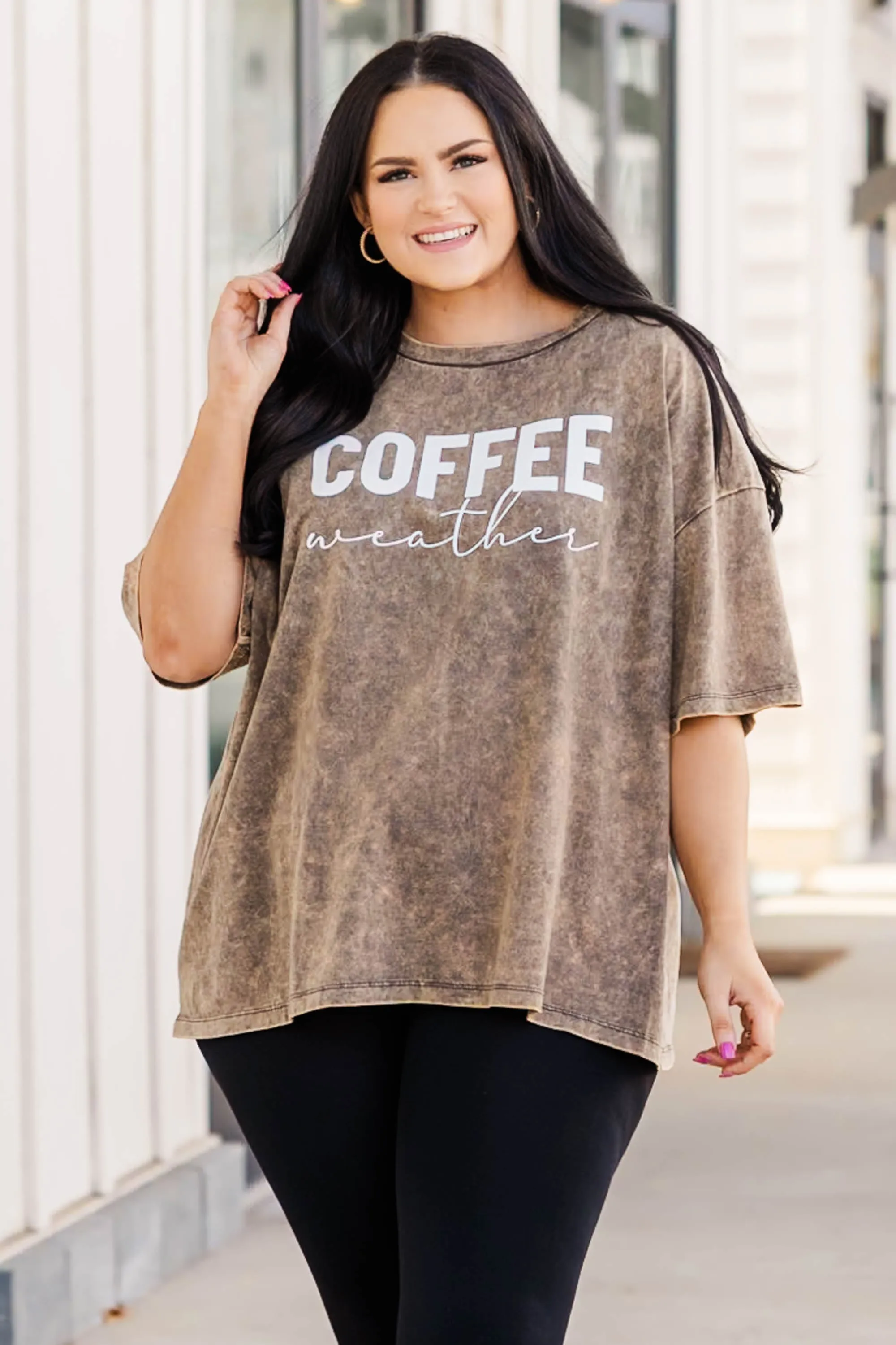 Coffee Weather Acid Wash Boyfriend Tee, Rust Brown