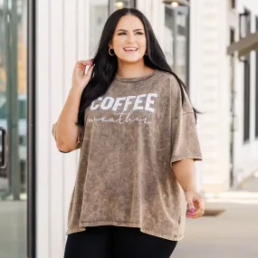 Coffee Weather Acid Wash Boyfriend Tee, Rust Brown