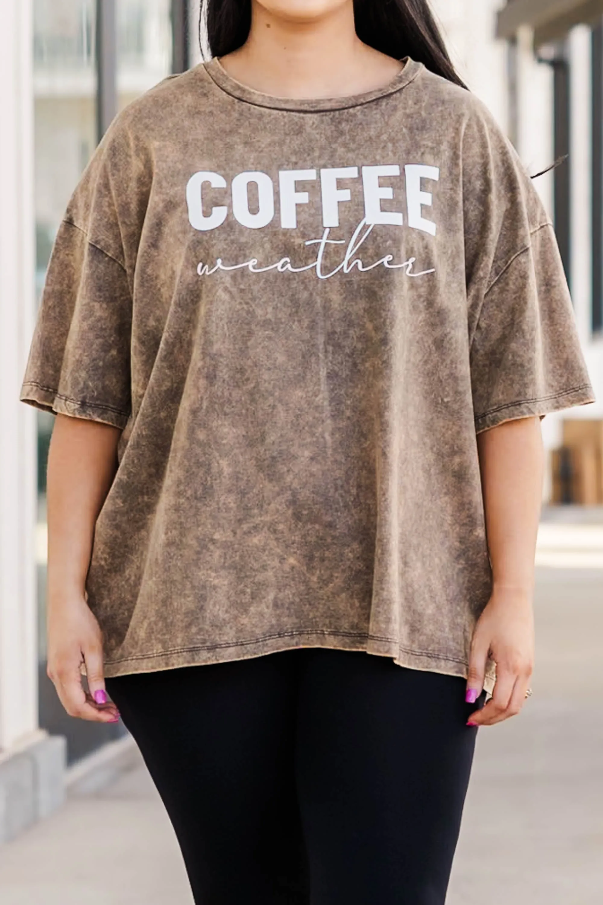 Coffee Weather Acid Wash Boyfriend Tee, Rust Brown